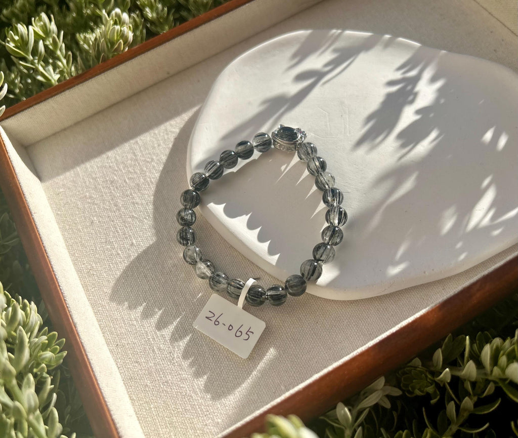 Stretchy Natural Black Rutile Quartz Bracelet, Genuine Crystal Bracelet, Fits up to 16.8cm wrist (26-065）