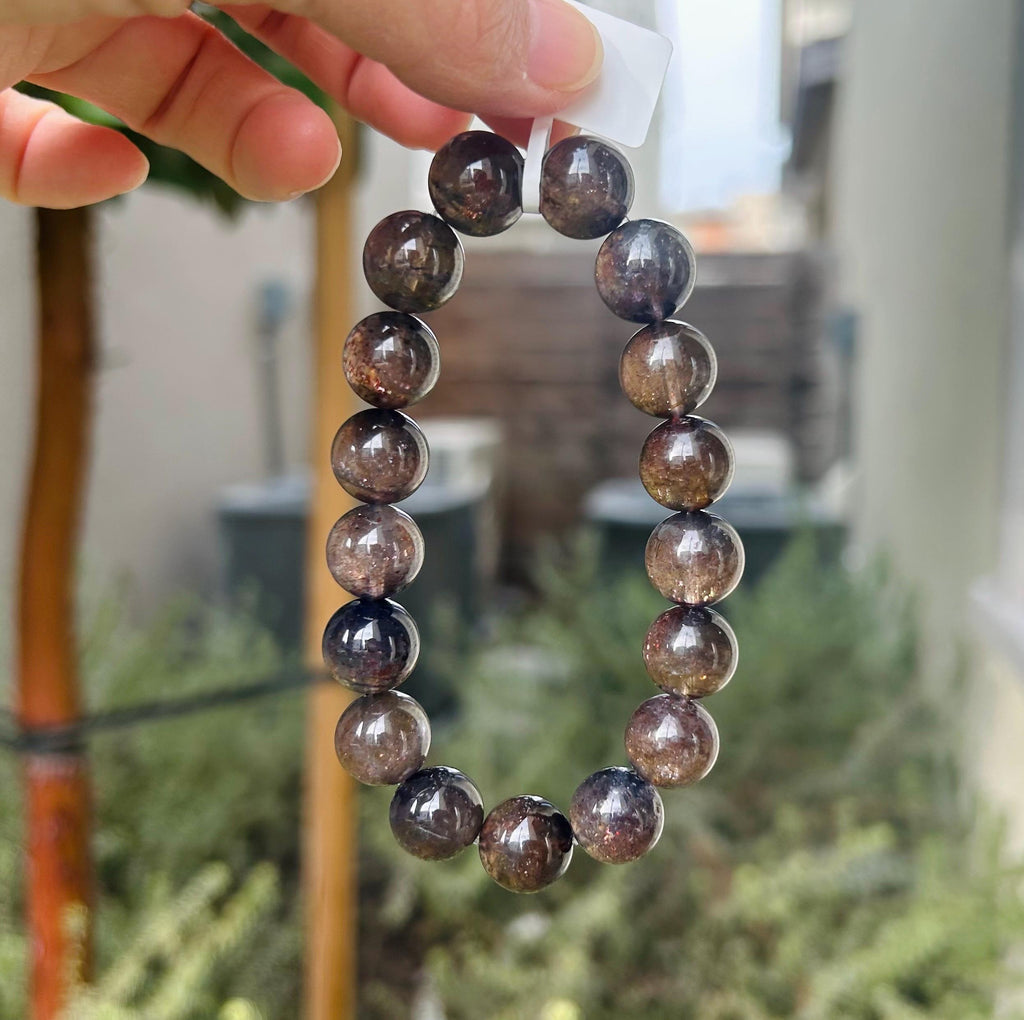 Sunstone iolite with Blood-Like Inclusions Chunky 12mm beads bracelet, Deep Violet with Red Inclusions, Fits up to 16.8cm wrist (GH-009)
