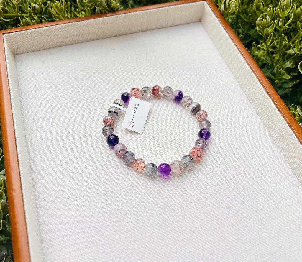 Super Seven Beads Bracelet: Rare Pattern Crystal Healing Jewelry (GH-023)