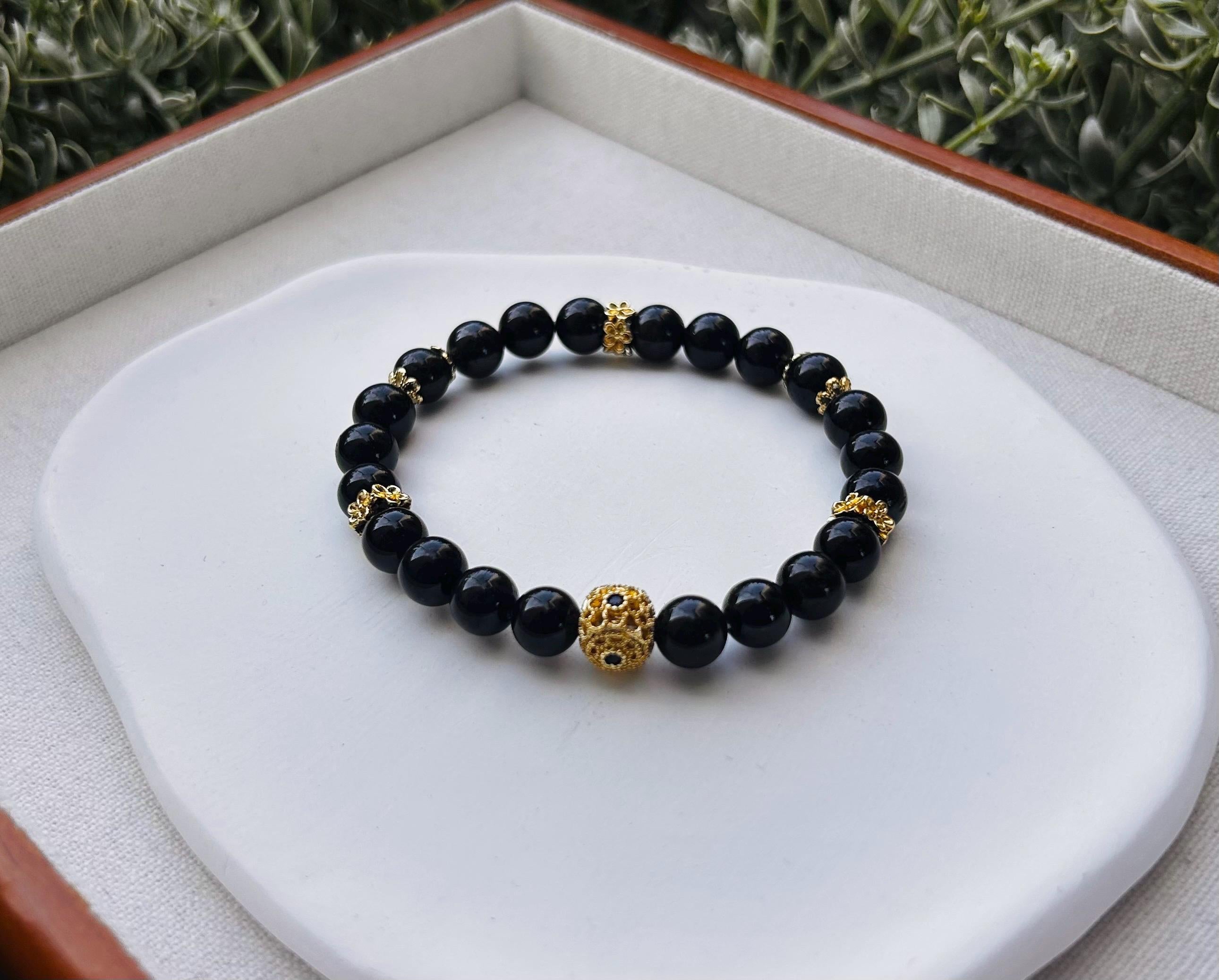 Natural Genuine black tourmaline crystal beads bracelet (25-129) Fits up to 17cm wrist