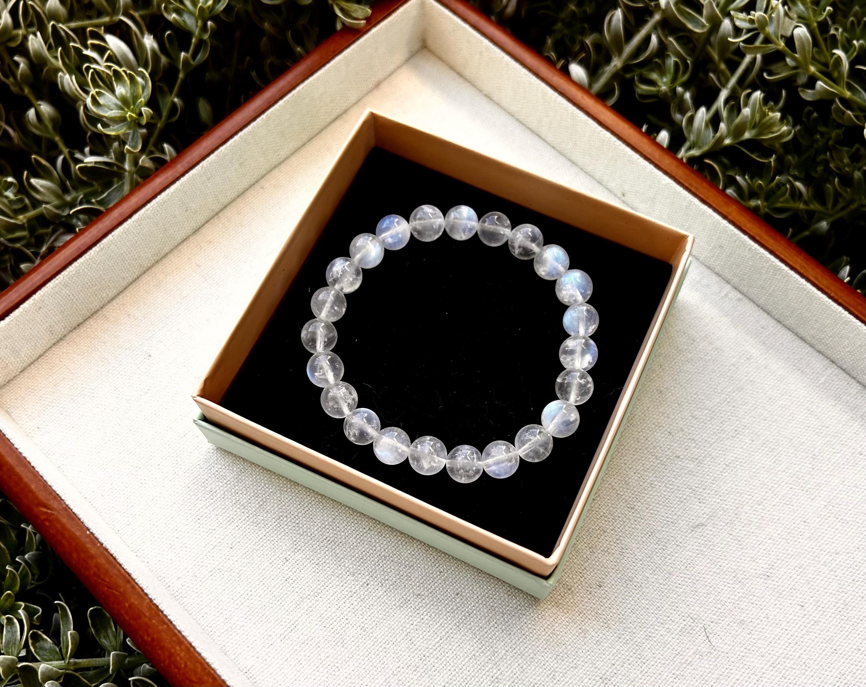 Natural Moonstone Crystal Bracelet: Calming Blue Light Gemstone (25-081)