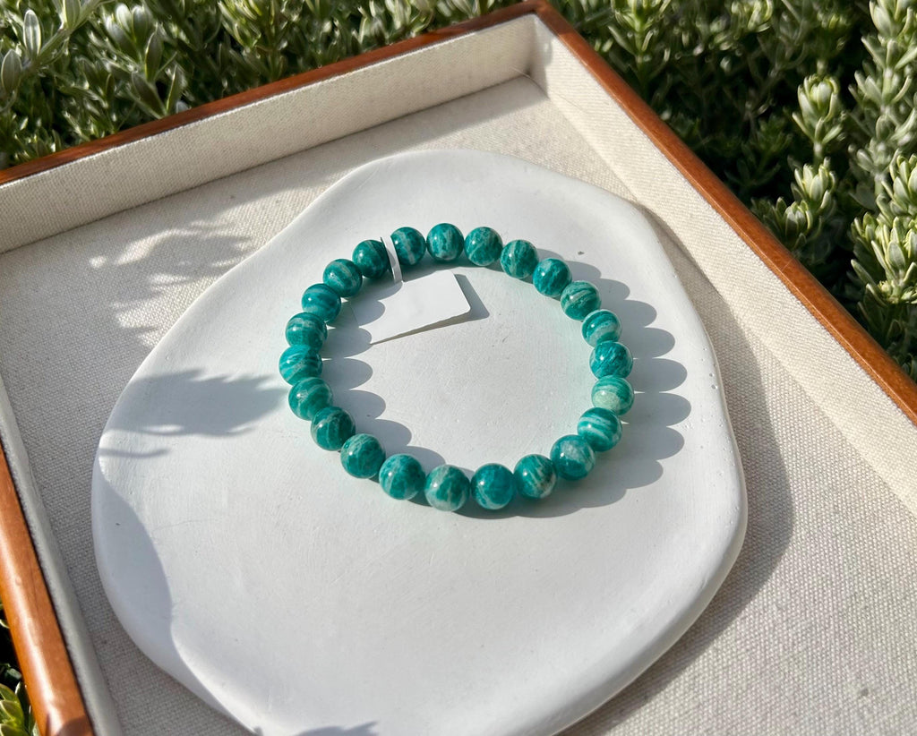 Natural Amazonite Gemstone Bracelet: Stretchy Crystal Healing Beads, fits up to 17.5cm wrist (26-040)