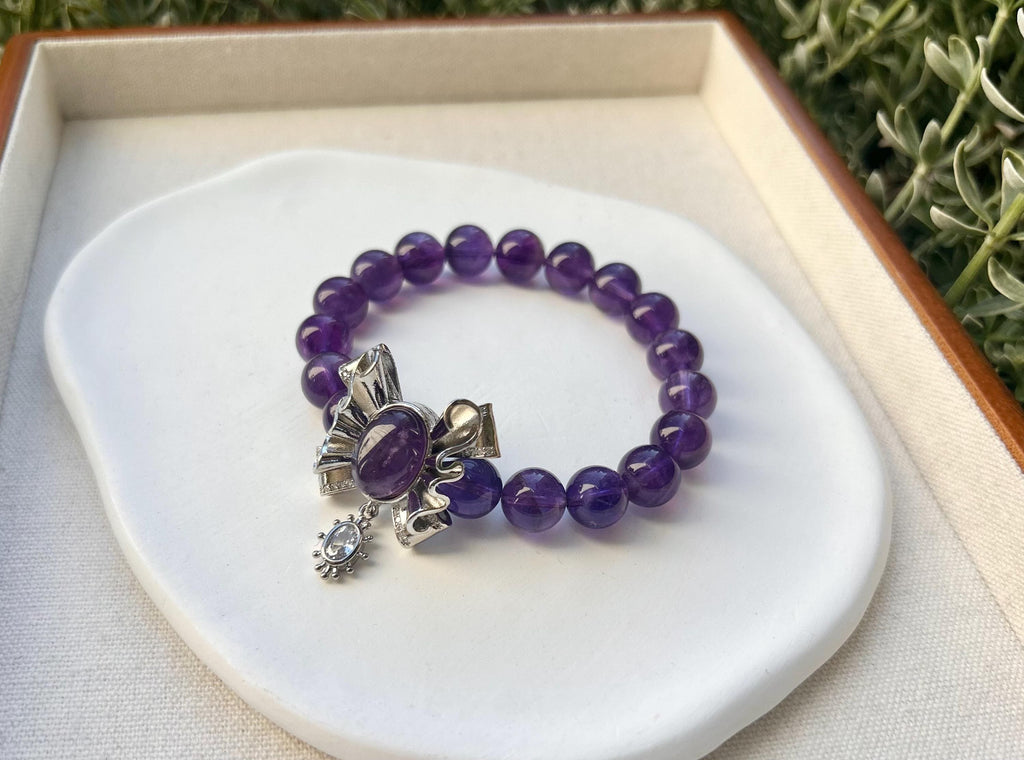 Natural Amethyst Crystal Beaded Bracelet - Stretchy Gemstone Healing, Fits up to 16cm wrist (25-139)
