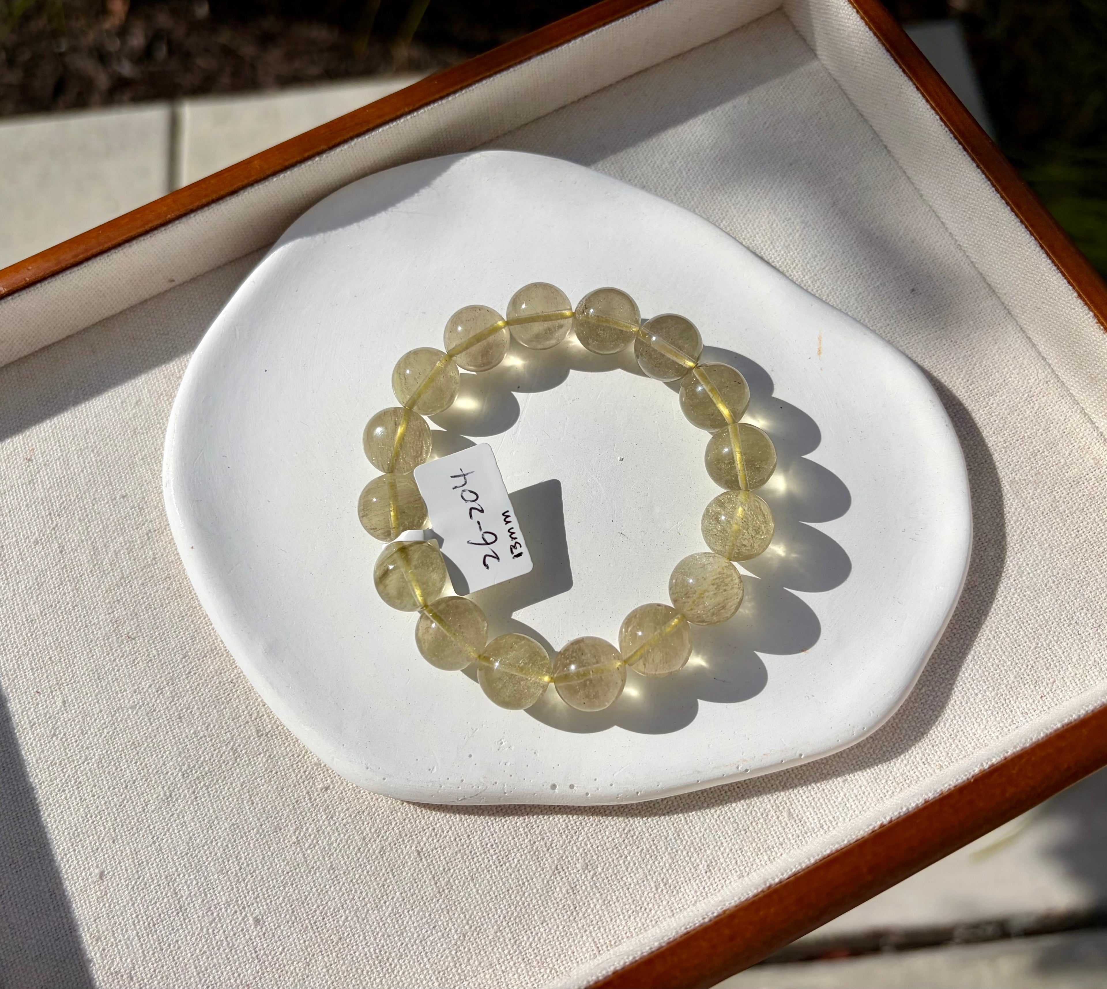 High Clarity Gold Libyan Desert Glass square beads Bracelet: Tektite Beads, 13mm+ beads, Fits up to 16.5cm wrist (26-204)