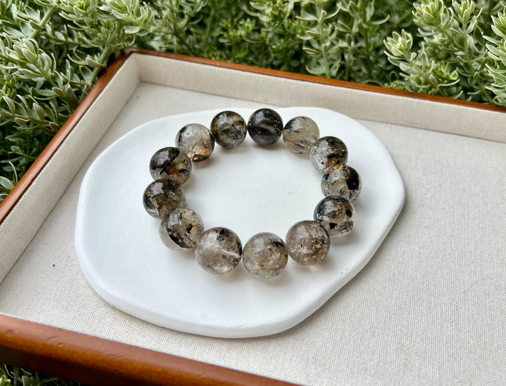 Healing Crystal, Herkimer Diamond Bracelet: Raw Golden Clay Quartz, Huge 18mm beads, fits up to 19cm wrist large size bracelet (GH-018)
