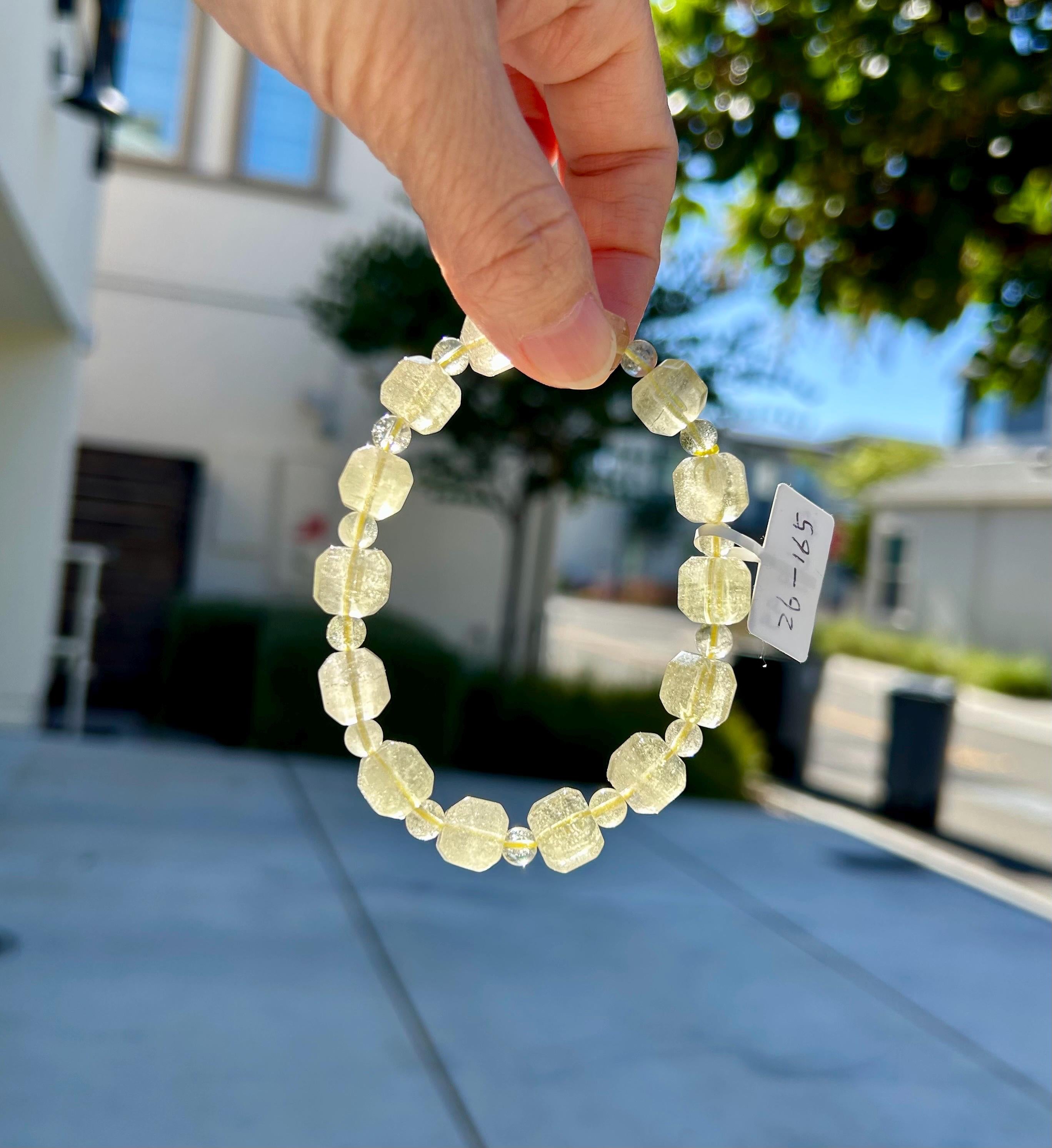 Healing Crystal, Gold Libyan Desert Glass square beads Bracelet: Tektite Beads, about 10mm beads, Fits up to 17.3cm wrist (26-165)