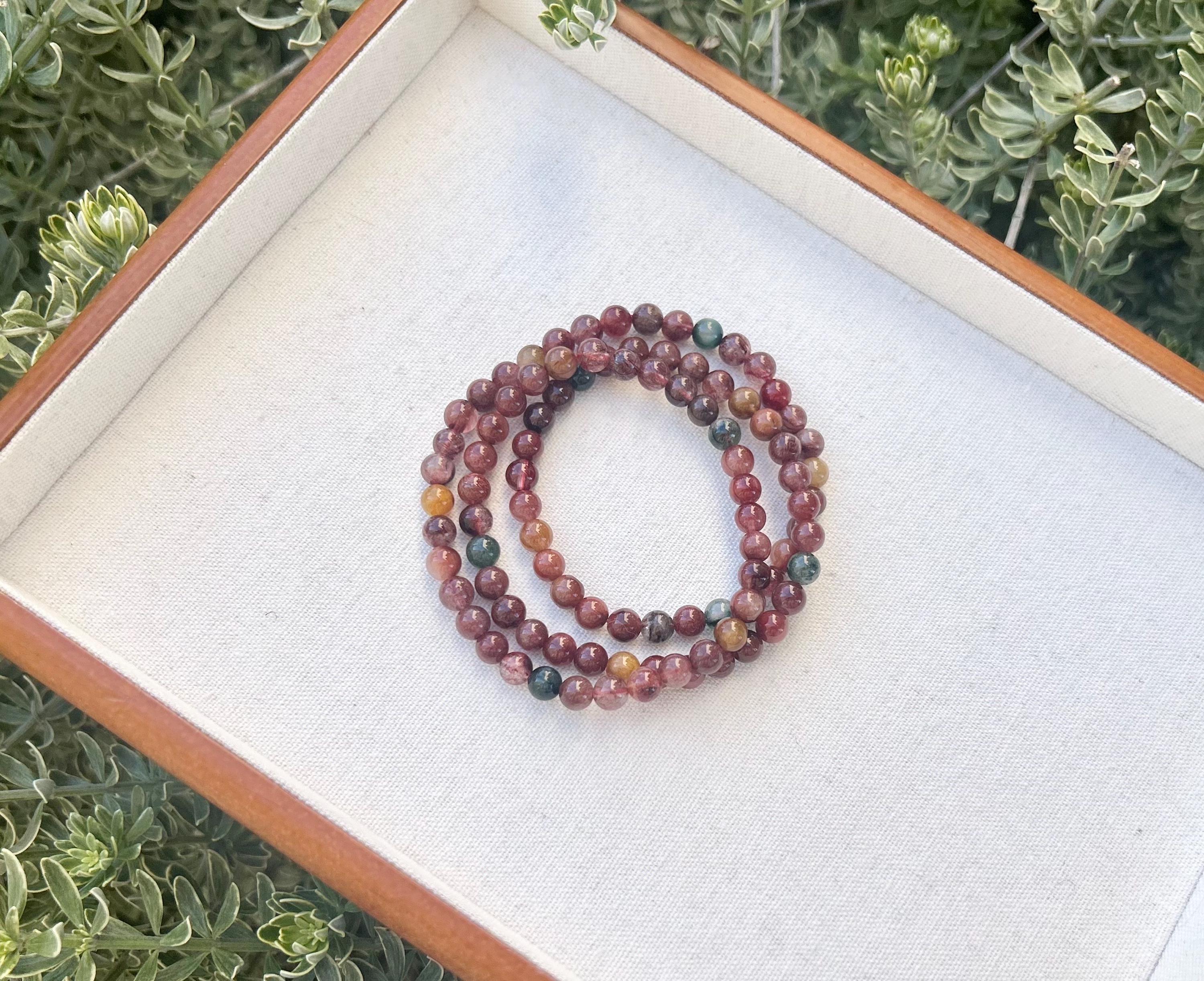 High Quality Rainbow Rutilated Quartz Bracelet, 3-lap multi color rutilated quartz beads bracelet, Rainbow Hair Quartz bracelet (25-049)