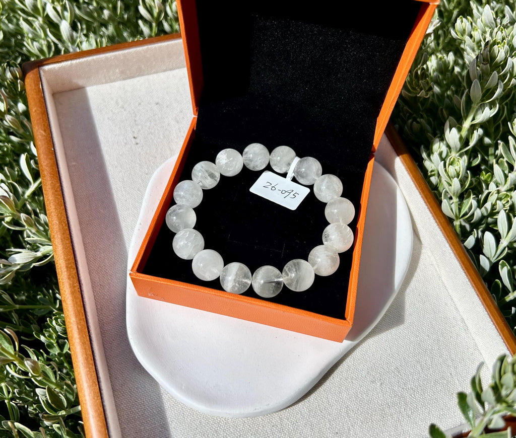 Natural Snowflake phantom Crystal bracelet, 12mm+ beads Natural Snowflake phantom quartz, fits up to 17cm (26-095)
