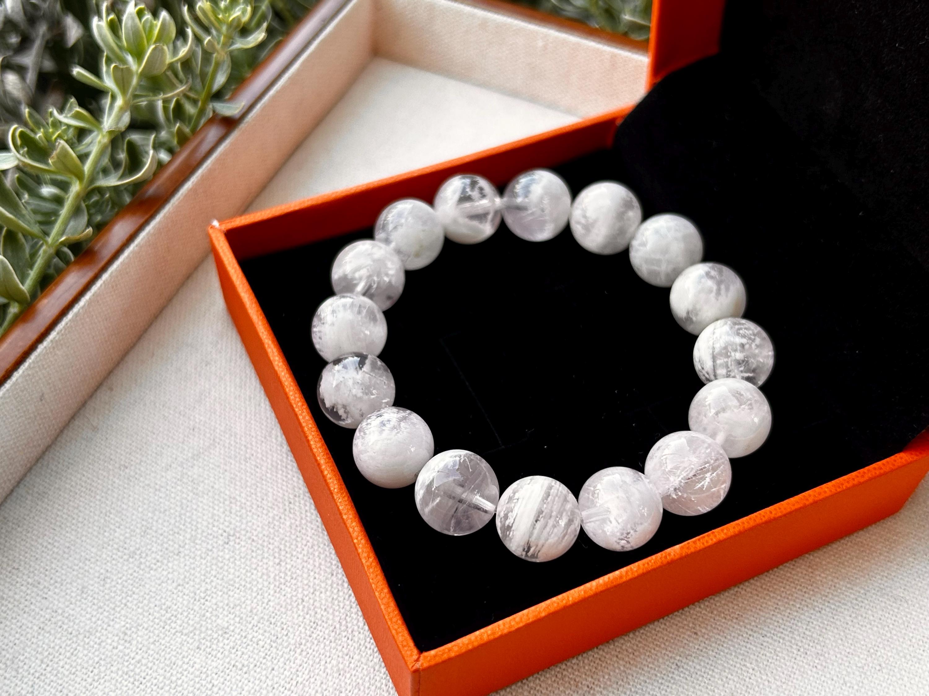 High Quality Snowflake Phantom Crystal Bracelet: Chunky Natural Gemstone Beads, 12.5mm+ beads, fits up to 16.5cm wrist (25-105)