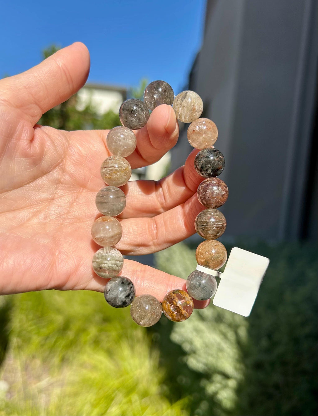 Chunky Layered Phantom Quartz Crystal Bead Bracelet - Rare Gemstone (12mm beads, Fits up to 16.7cm wrist (26-142)
