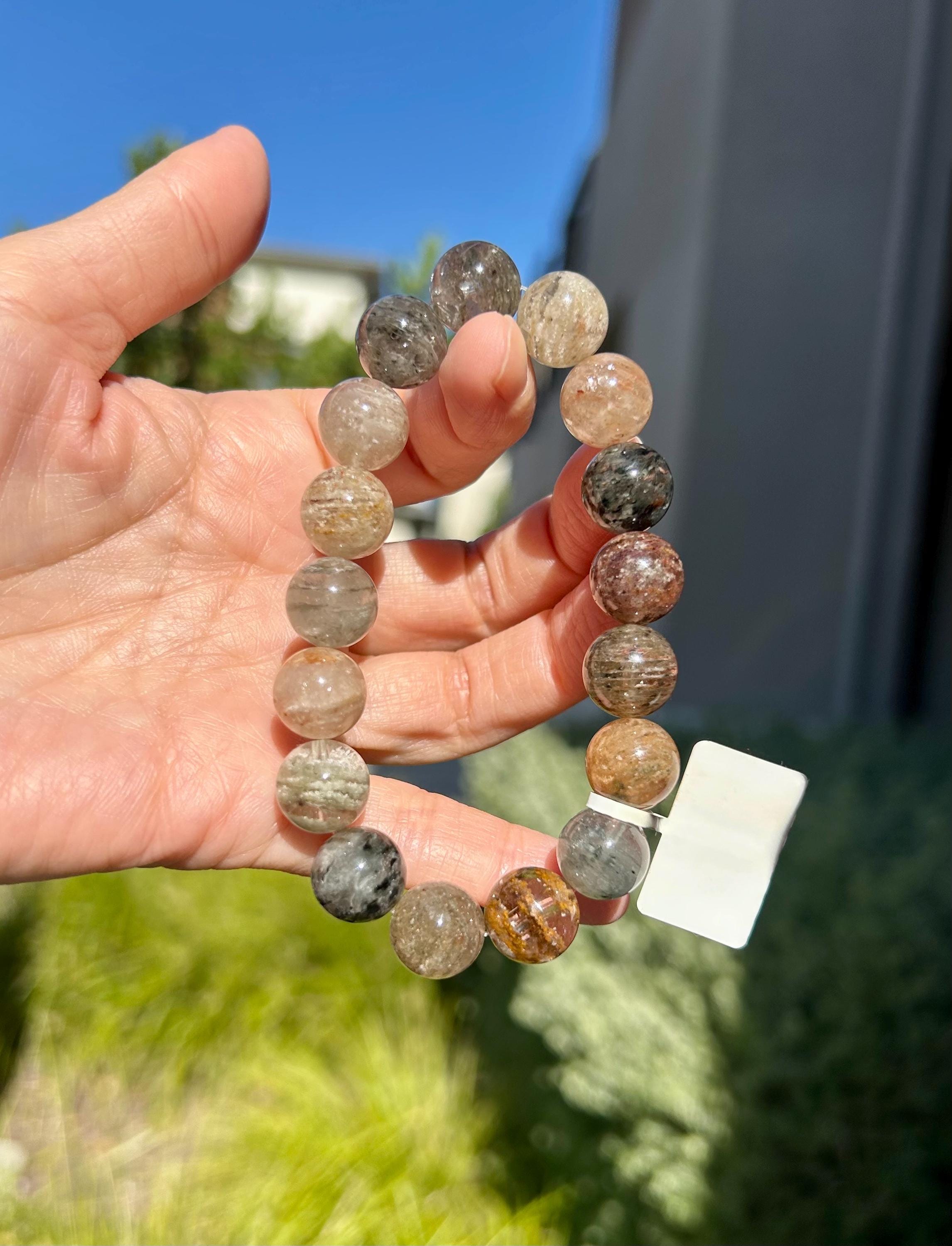 Chunky Layered Phantom Quartz Crystal Bead Bracelet - Rare Gemstone (12mm beads, Fits up to 16.7cm wrist (26-142)