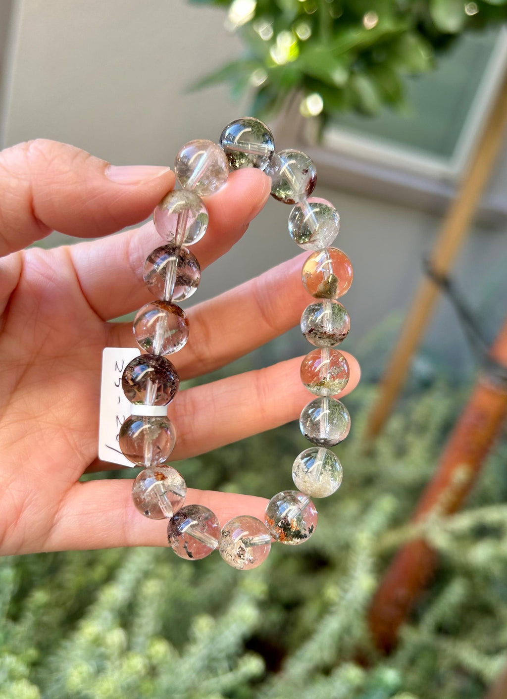 Four Season Phantom Quartz Crystal Bracelet: Eight-Faceted Gemstone Bead, fits up to 16.5cm wrist (25-209)