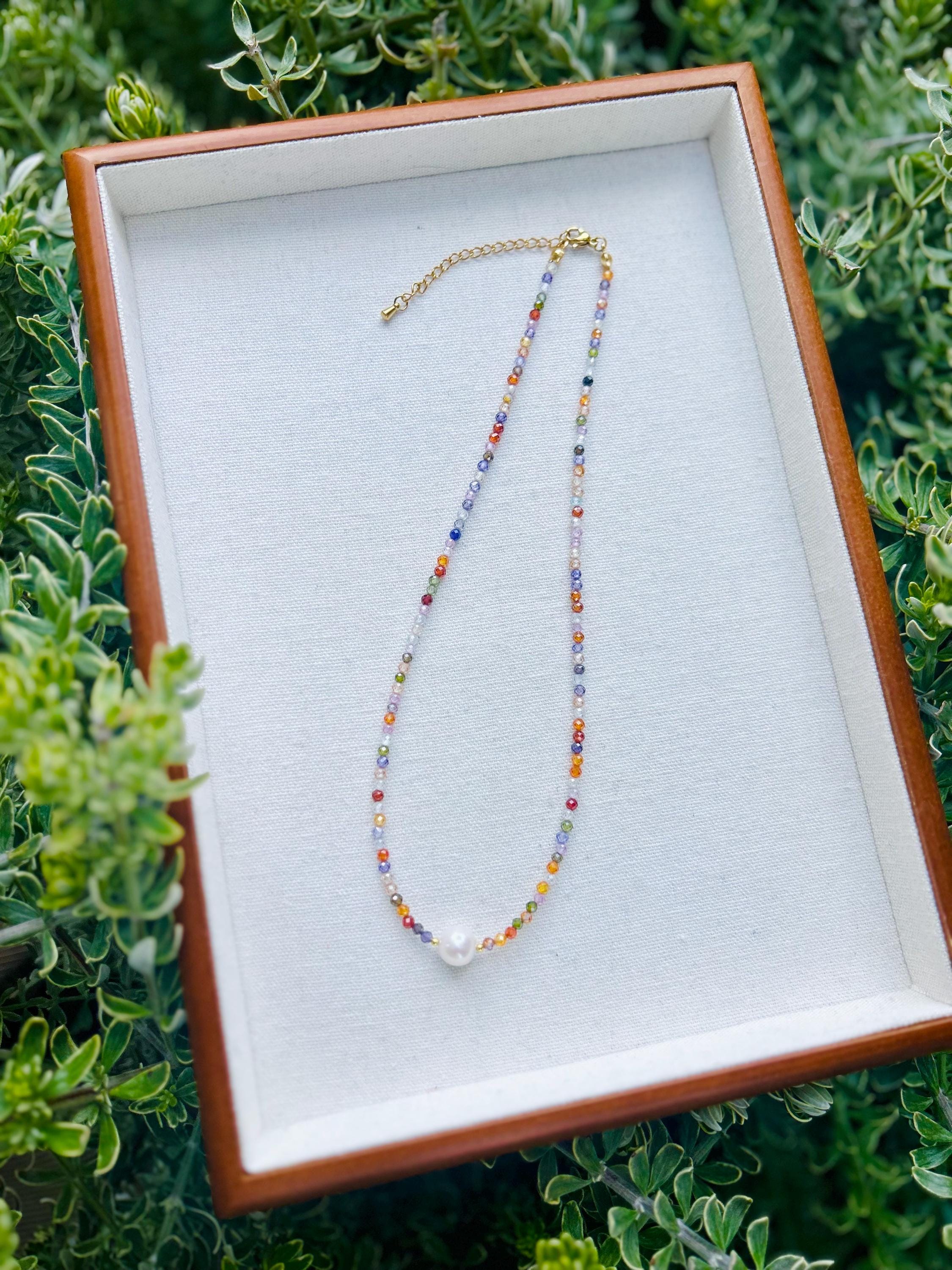 Colorful Rainbow color Spinel Stone and Pearl Necklace