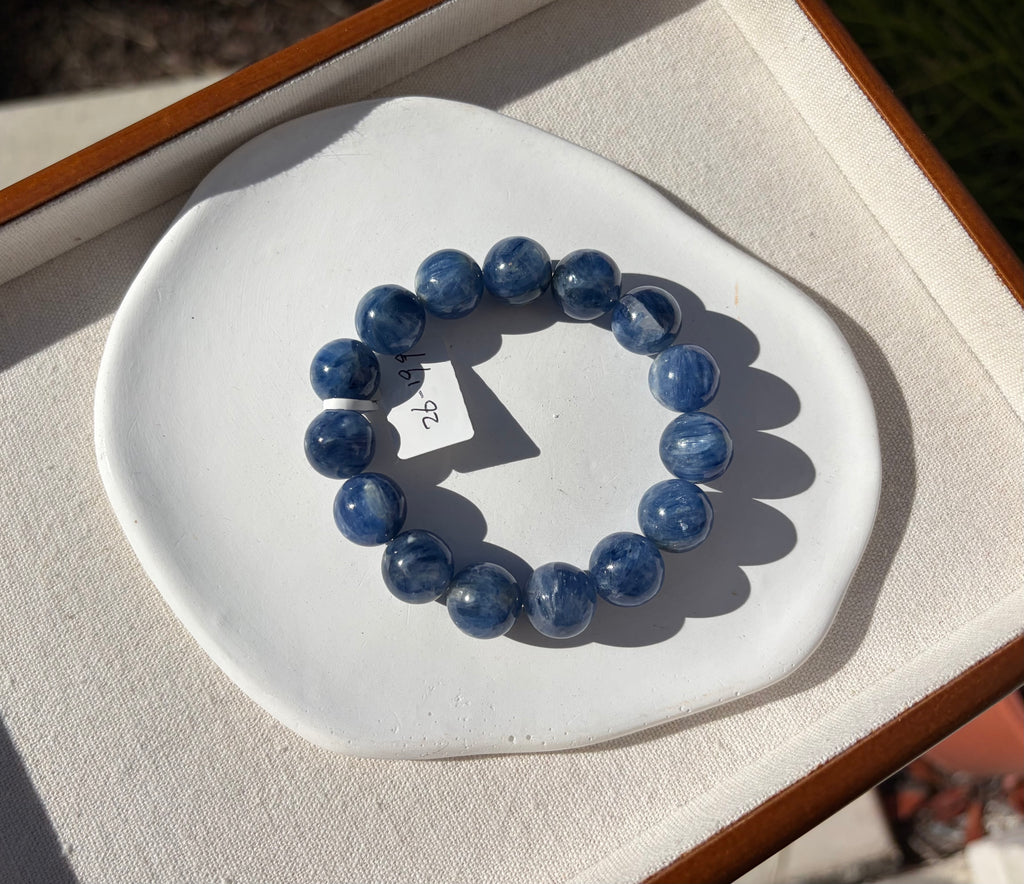 Chunky Blue Kyanite Bracelet: Genuine Green Kyanite Healing Stone, 13mm, fits up to 16.2cm  (26-199)