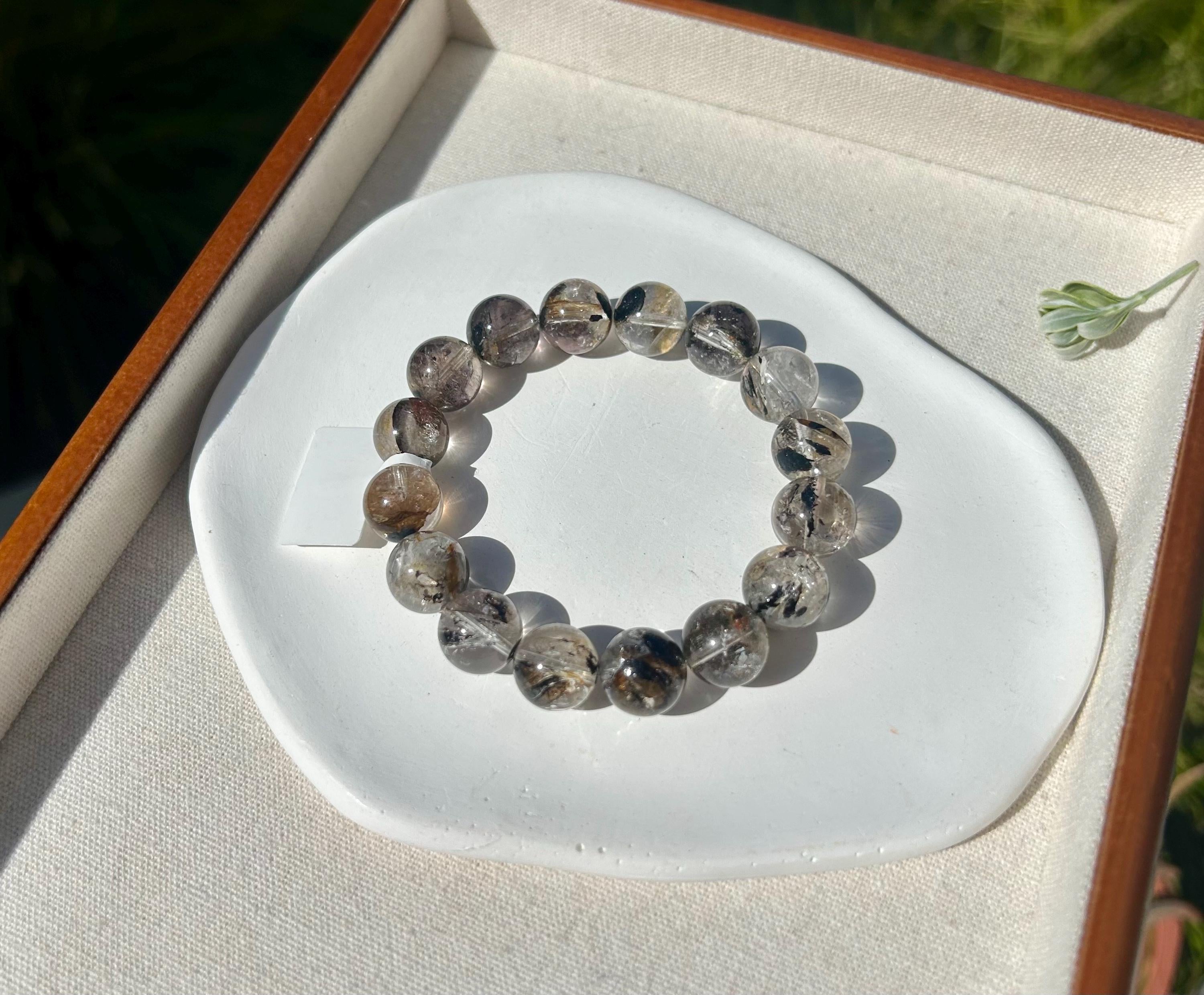Healing Crystal, Herkimer Diamond Crystal beads Bracelet, Raw Golden Clay Quartz, 13mm beads, fits up to 17cm wrist (26-136)