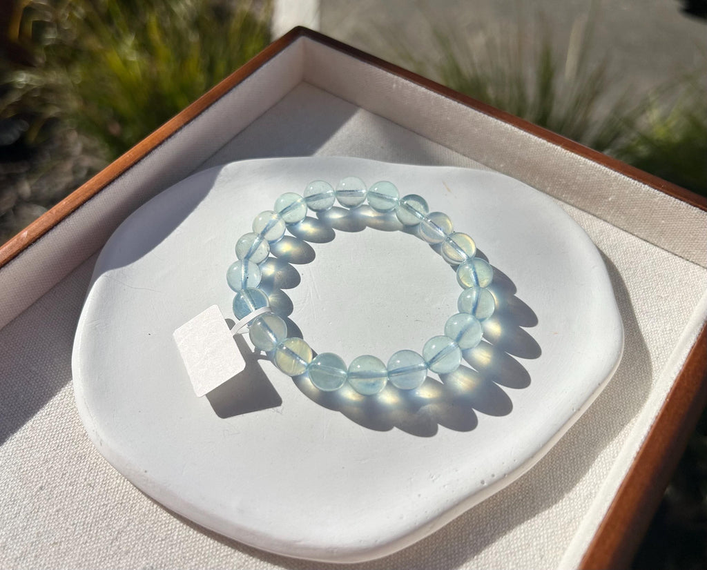 High Clarity Natural Chunky Aquamarine Quartz beads bracelet, 10mm beads, fits up 17cm wrist (26-192)