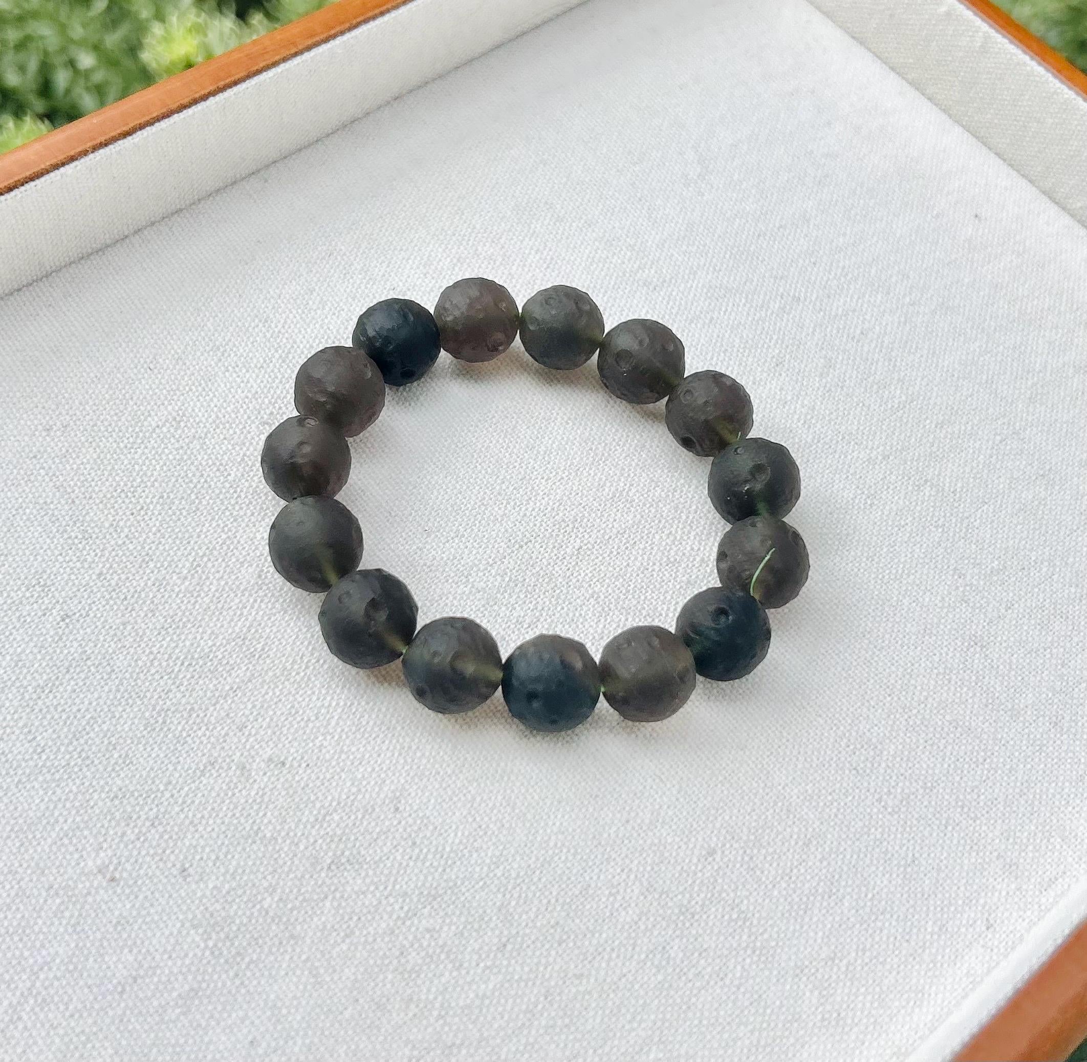 Rare seen Transparent Obsidian Beads Bracelet, Natural Black Obsidian, Genuine Crystal Bracelet, Stretchy Beads Bracelet