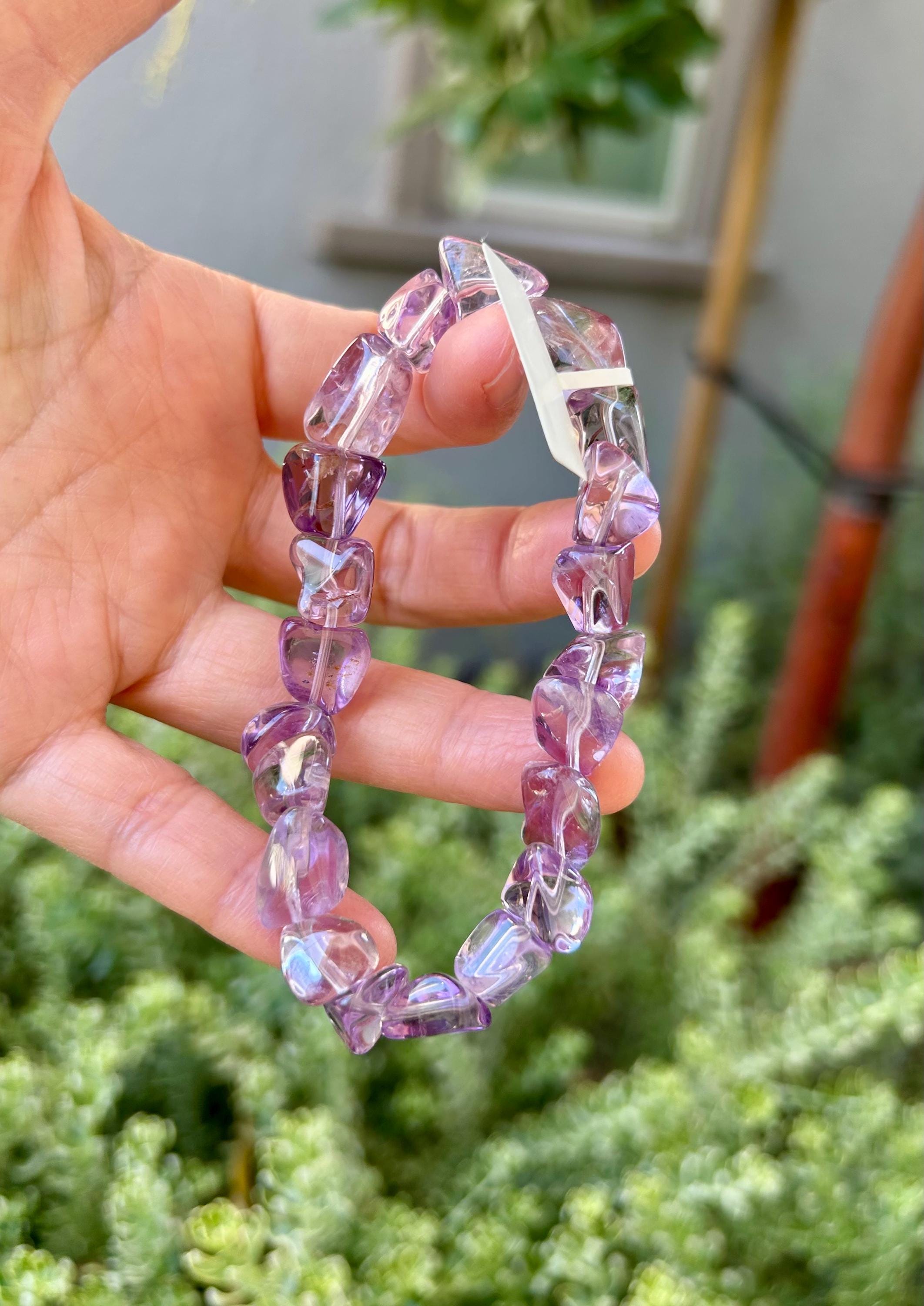 Clean Amethyst nuggets beads bracelet, Genuine amethyst, fits up to 17cm wrist (26-085)