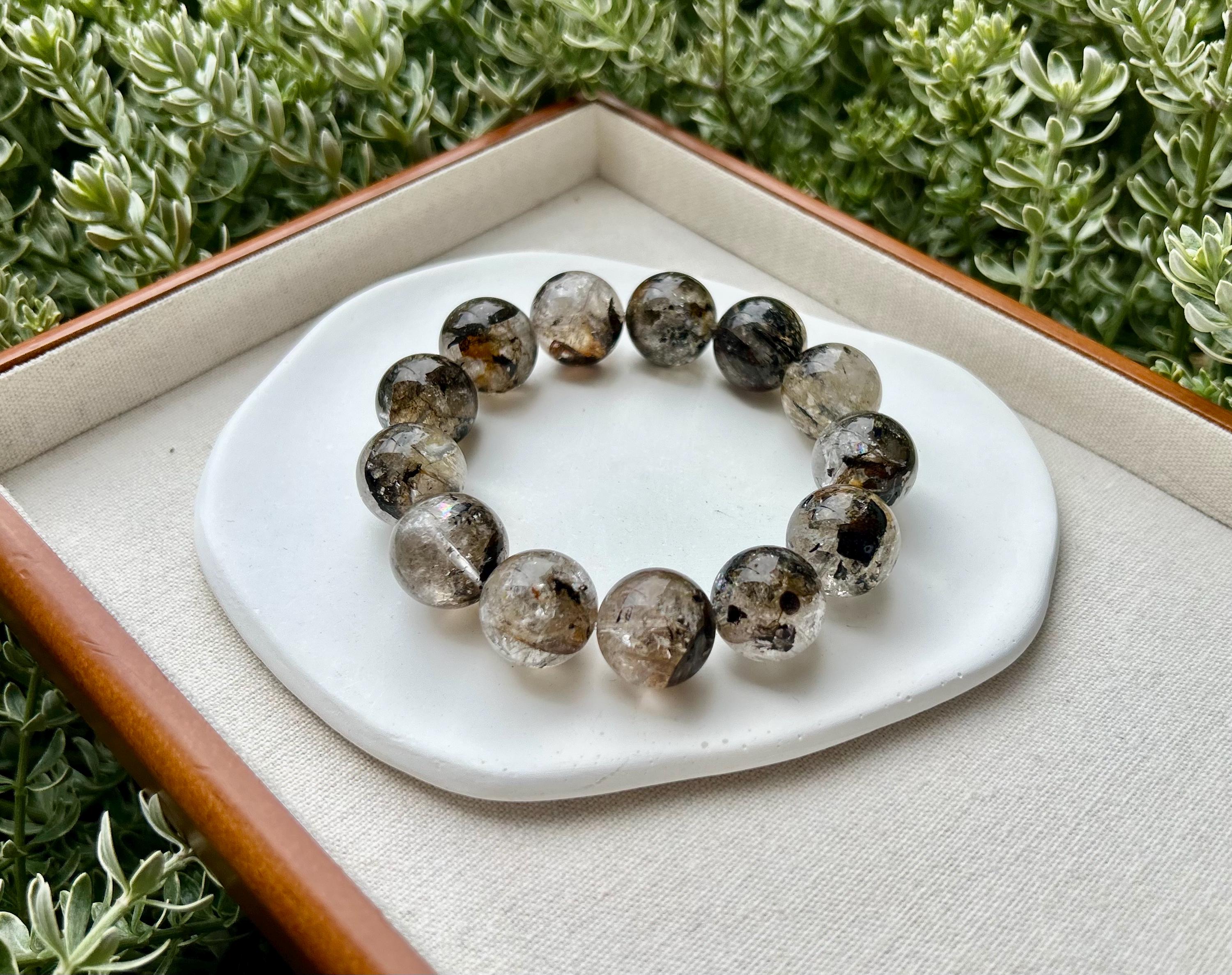 Healing Crystal, Herkimer Diamond Bracelet: Raw Golden Clay Quartz, Huge 18mm beads, fits up to 19cm wrist large size bracelet (GH-018)