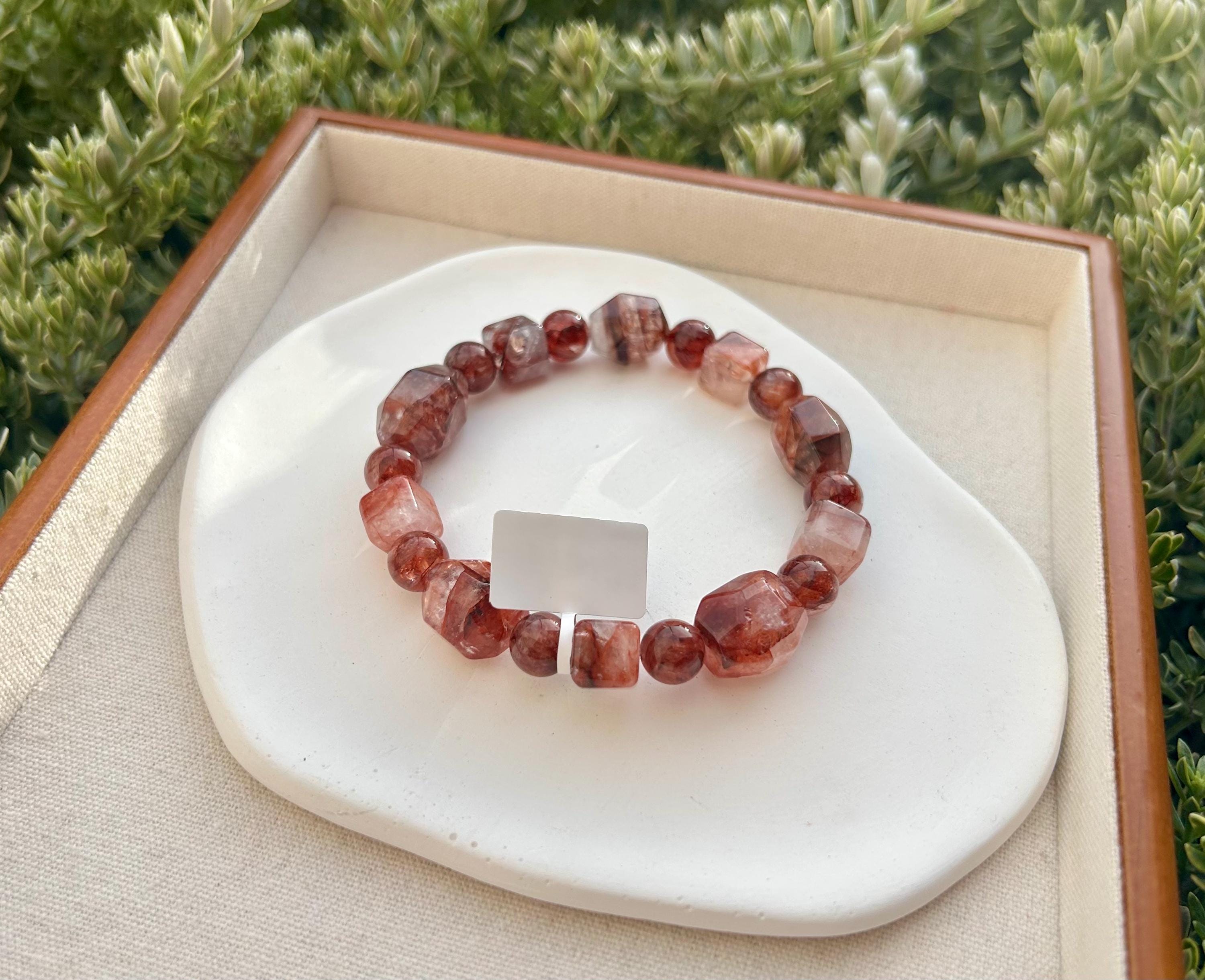 Fits up to 19cm wrist, Chunky dry rose color Hematite Quartz Bead Bracelet (25-230)