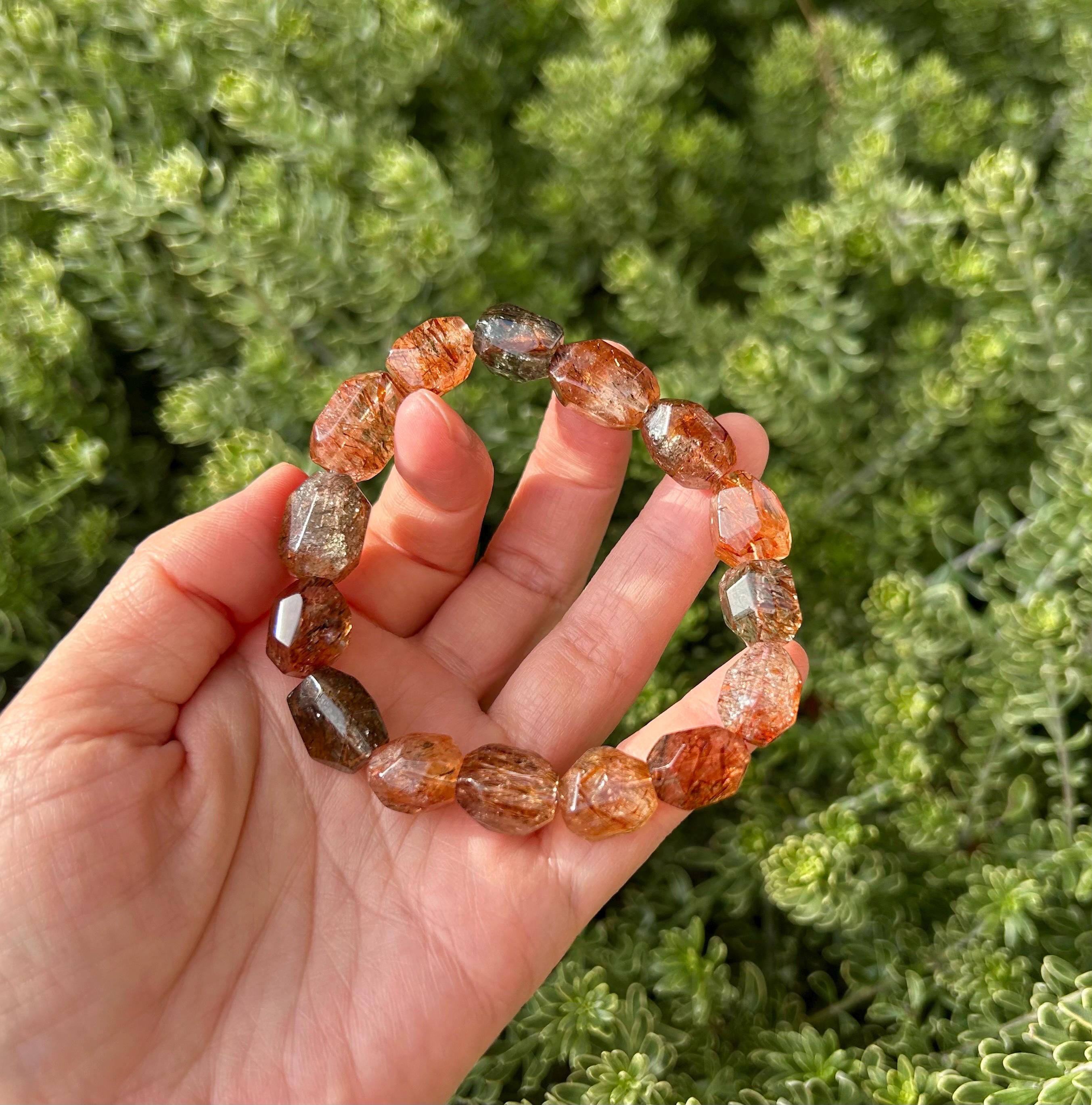 Black Gold Rutile Quartz Crystal Bead Bracelet, multi color rutile beads bracelet (GH-029)