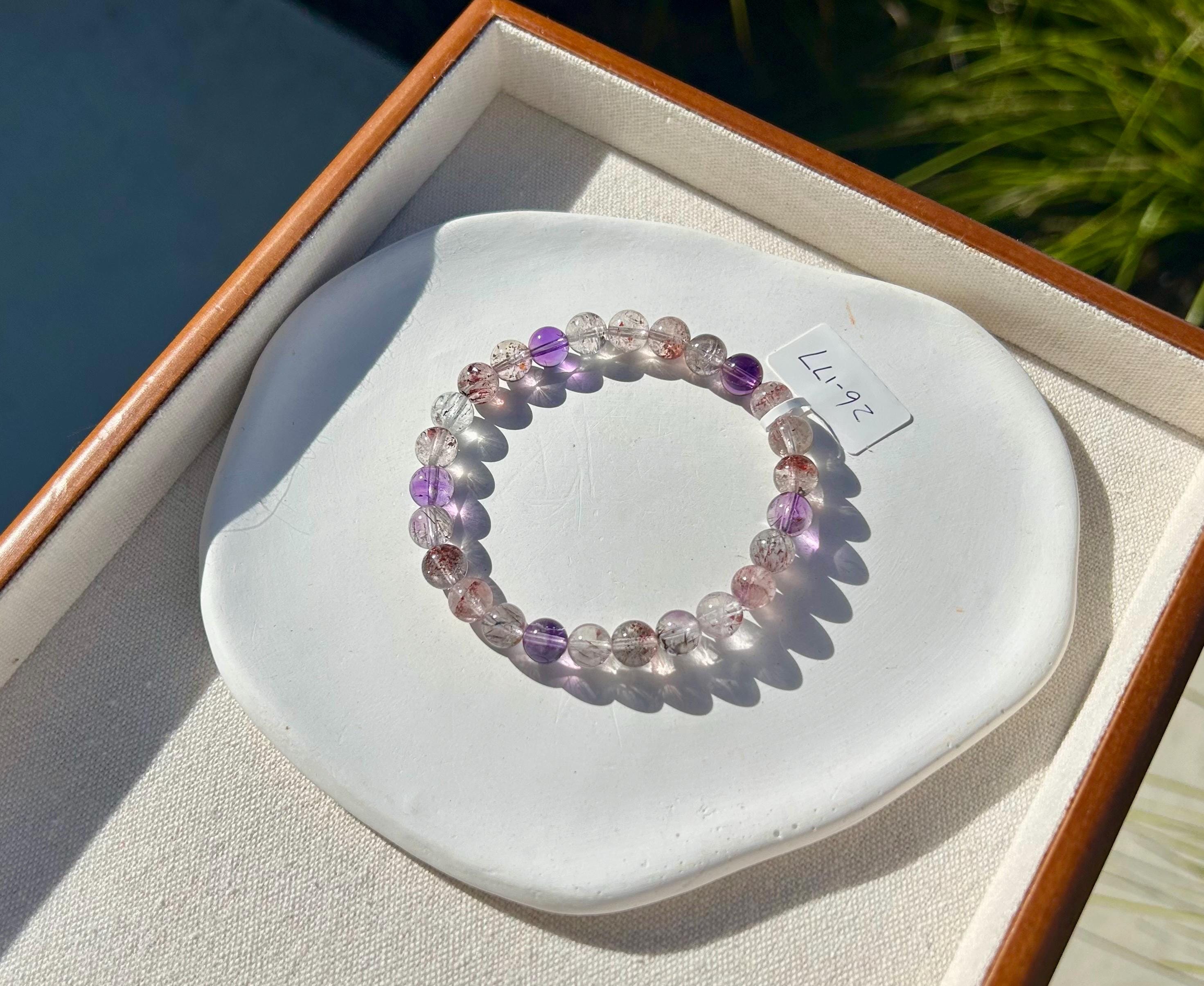 Super Seven Beads Bracelet: Rare Pattern Crystal Healing Jewelry, fits up to 17cm wrist (26-177)