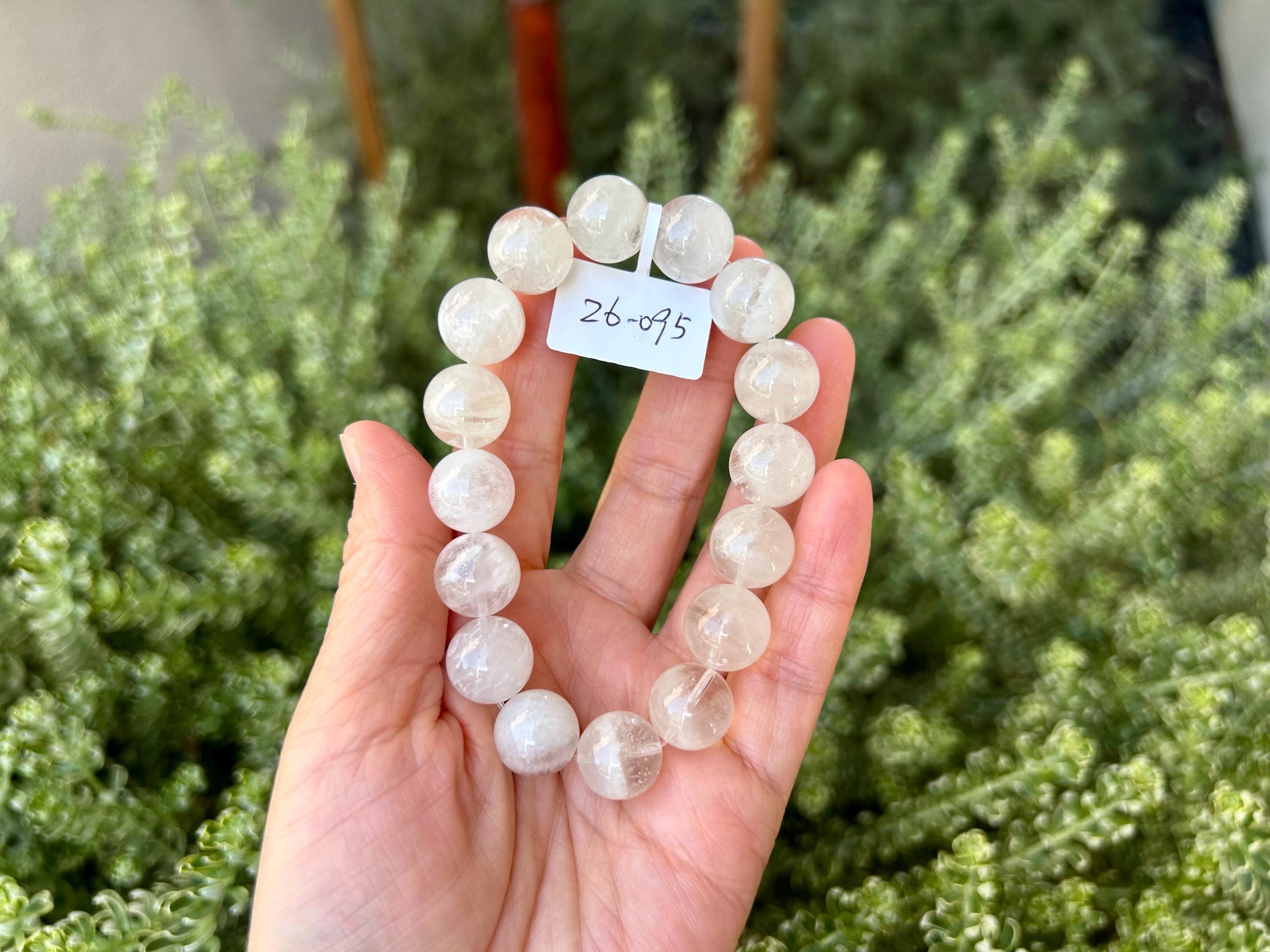 Natural Snowflake phantom Crystal bracelet, 12mm+ beads Natural Snowflake phantom quartz, fits up to 17cm (26-095)