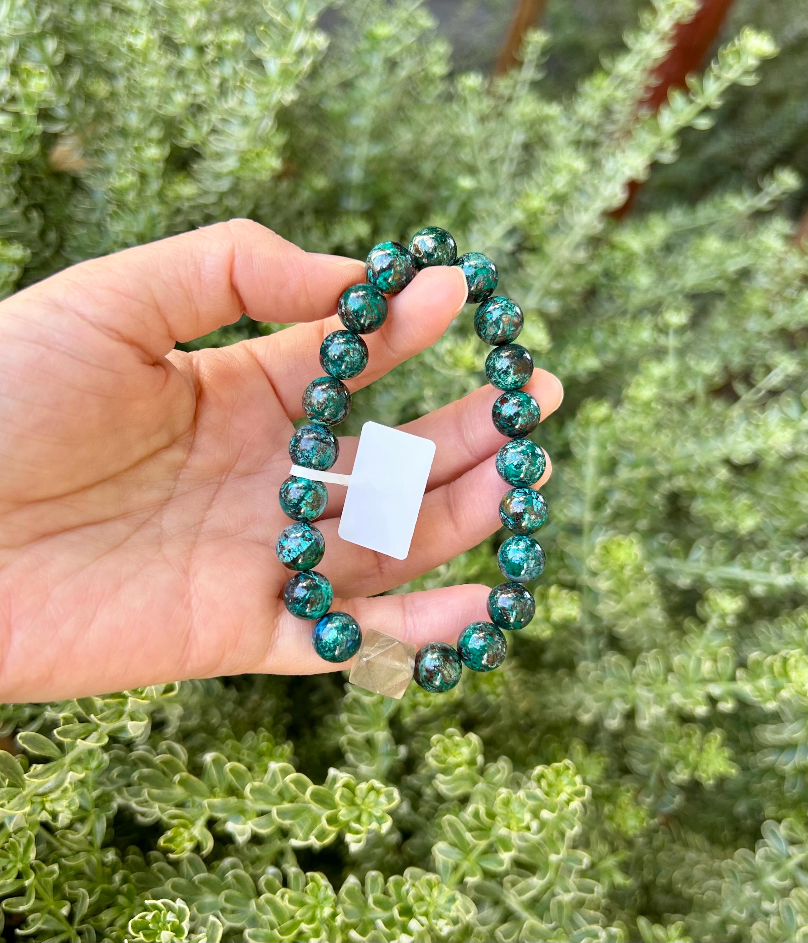 Chrysocolla Bead bracelet featured with a libyan bead, fits up to 17cm wrist (26-130)