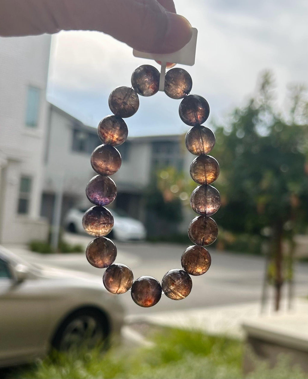Sunstone iolite with Blood-Like Inclusions Chunky 12mm beads bracelet, Deep Violet with Red Inclusions, Fits up to 16.8cm wrist (GH-009)