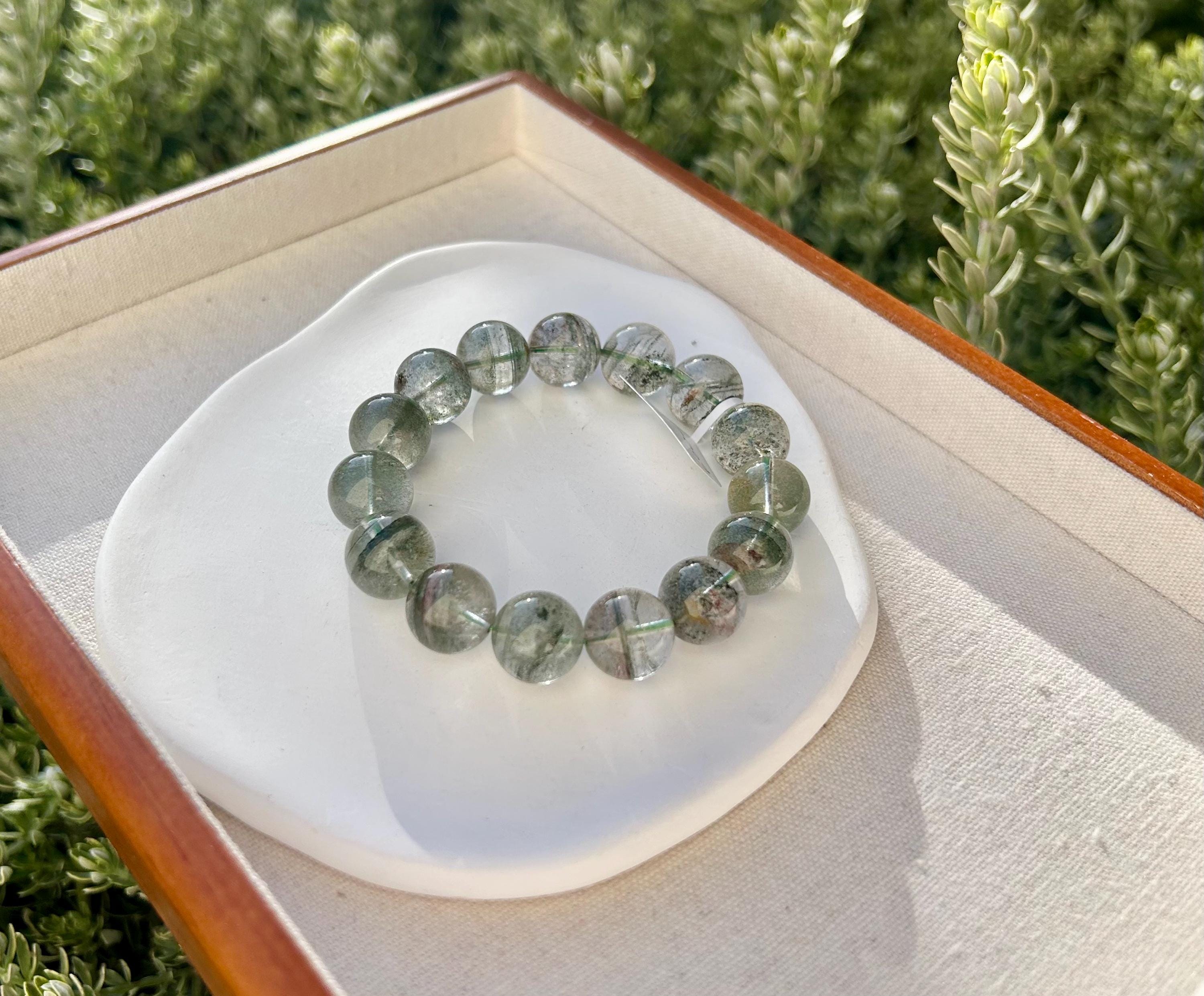 Chunky Green Phantom Quartz Bracelet: Chunky Crystal Wealth Stone, 14mm+ green phantom quartz (GH-009)