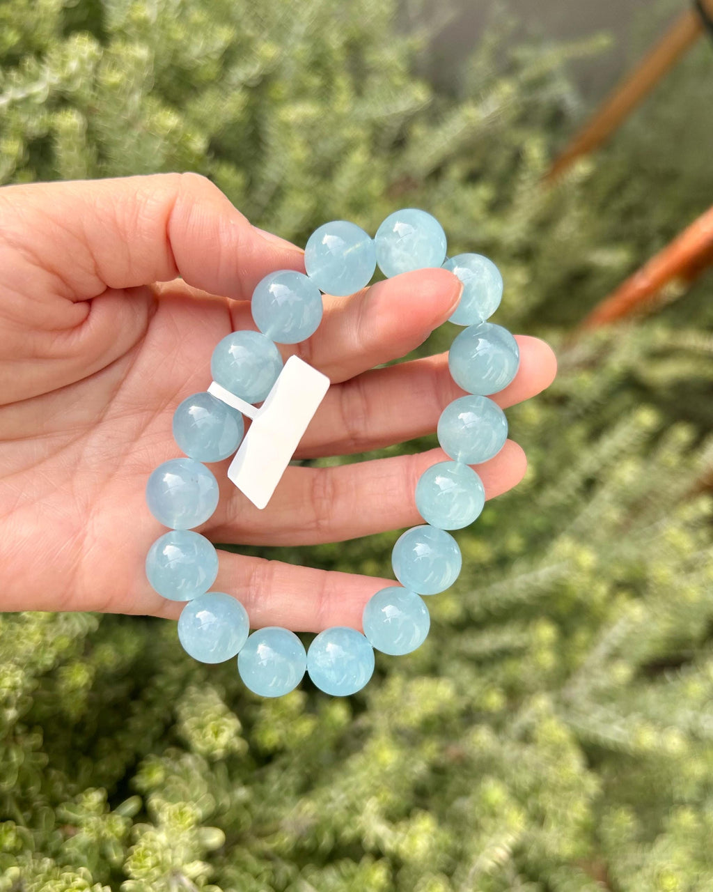 Chunky Aquamarine Quartz Bead Bracelet: Natural Gemstone, Stress Relief, (25-219)