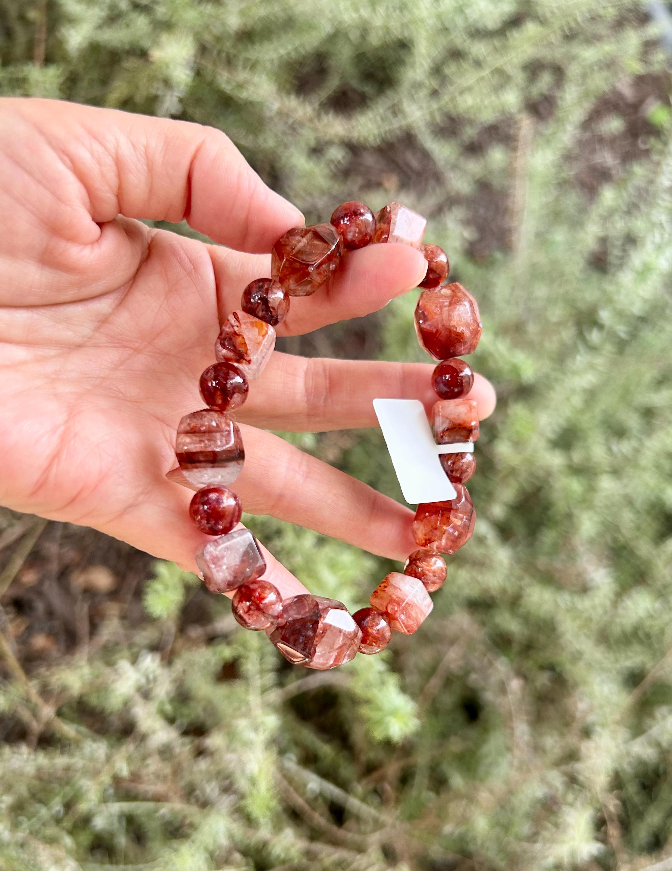 Fits up to 19cm wrist, Chunky dry rose color Hematite Quartz Bead Bracelet (25-230)