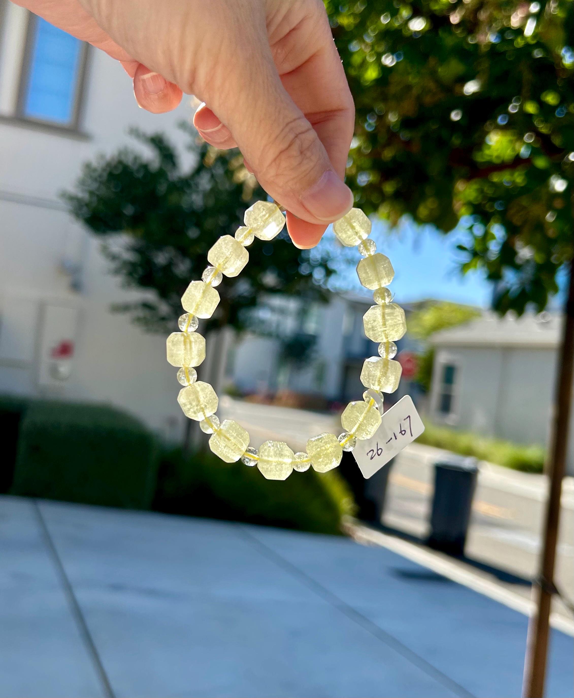 Healing Crystal, Gold Libyan Desert Glass square beads Bracelet: Tektite Beads, about 10mm beads, Fits up to 17cm wrist (26-167)