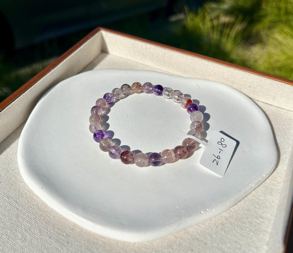 Super Seven Beads Bracelet: Rare Pattern Crystal Healing Jewelry, fits up to 17cm wrist (26-180)