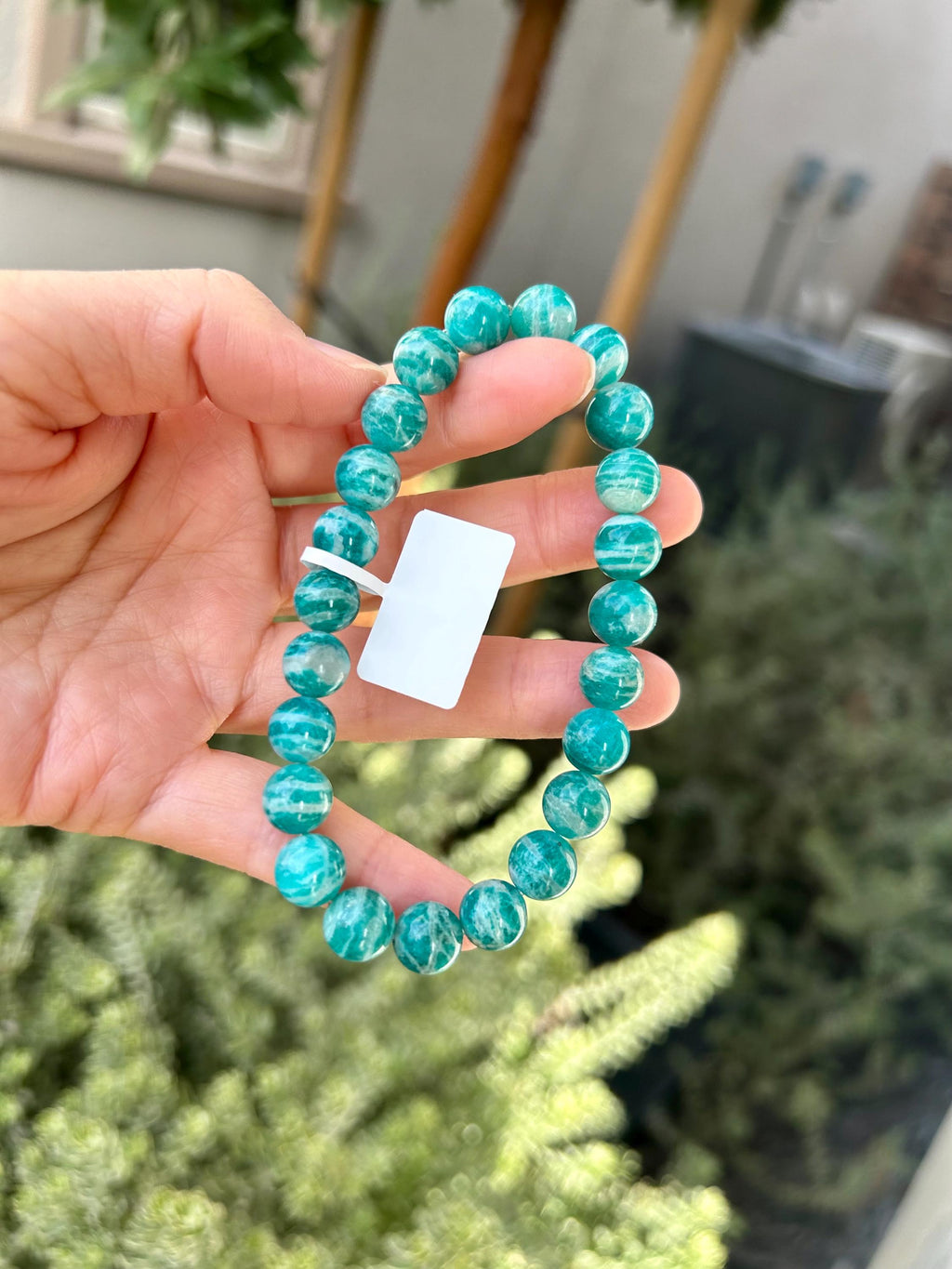 Natural Amazonite Gemstone Bracelet: Stretchy Crystal Healing Beads, fits up to 17.5cm wrist (26-040)