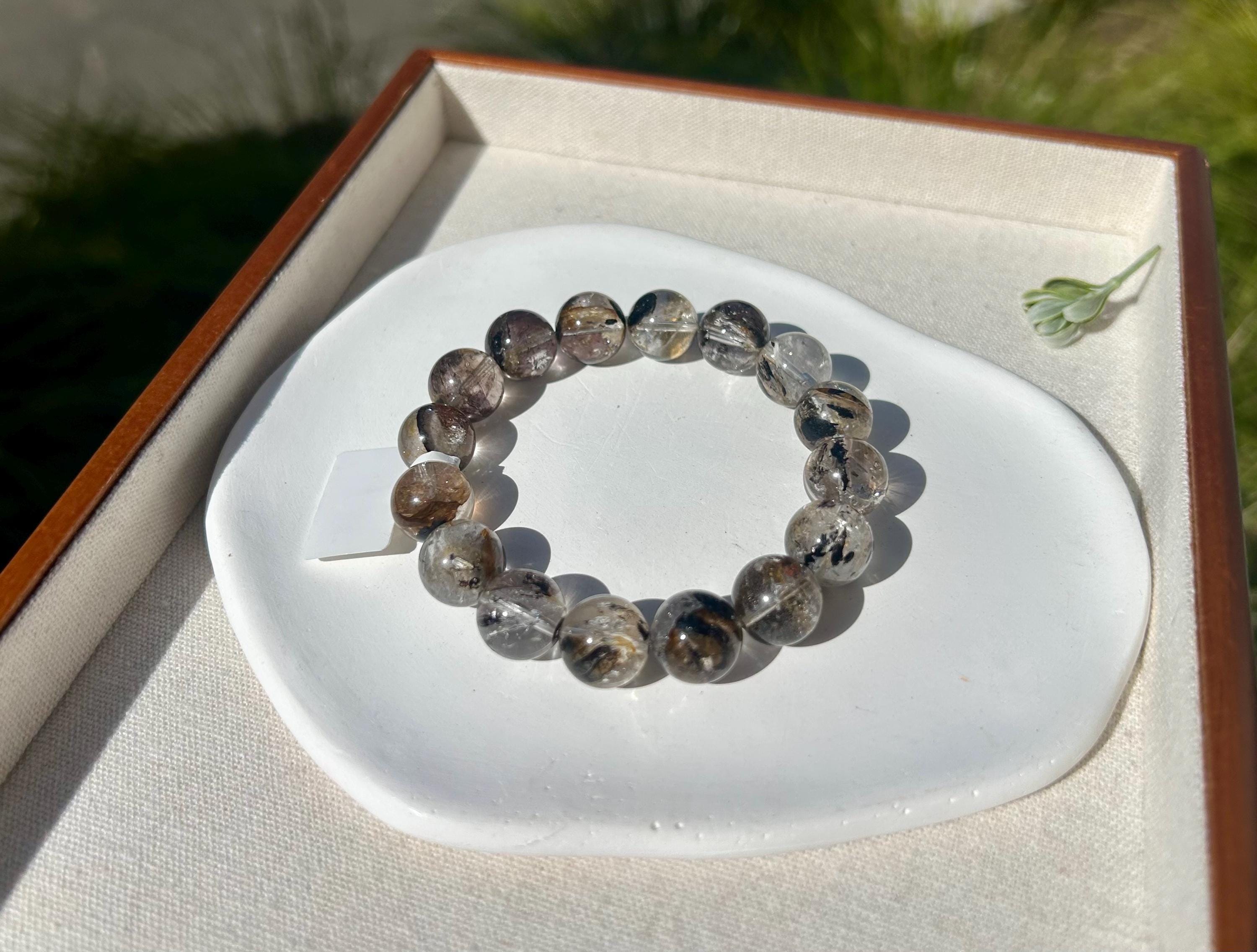 Healing Crystal, Herkimer Diamond Crystal beads Bracelet, Raw Golden Clay Quartz, 13mm beads, fits up to 17cm wrist (26-136)