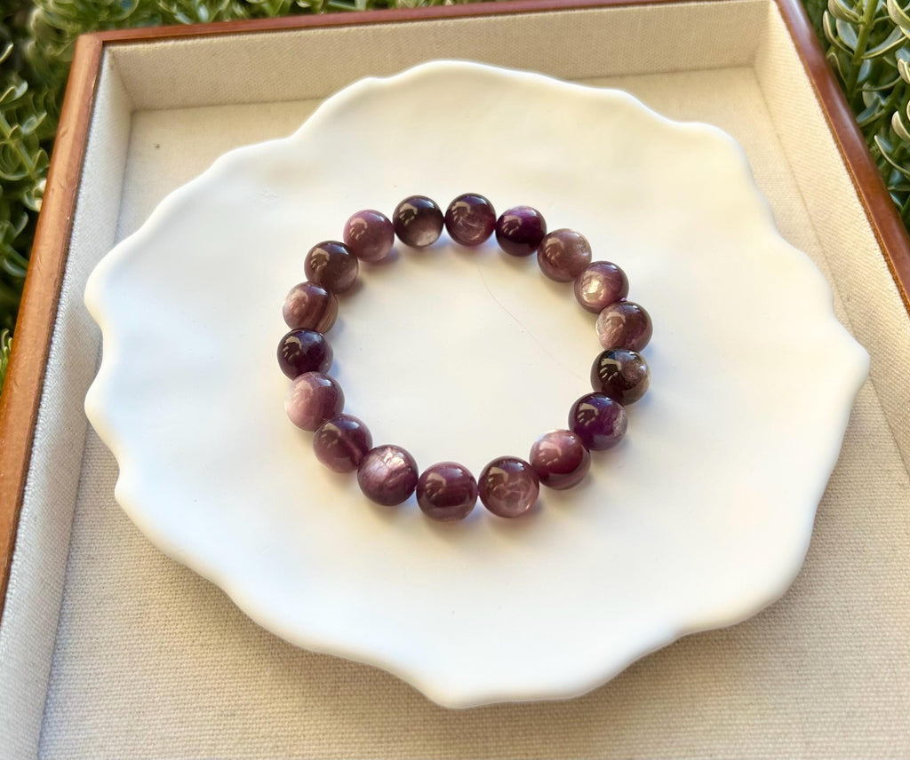 Purple Lepidolite Gemstone Bracelet: Healing Stone Jewelry, 11mm+/- Beads, fits up to 16.5cm wrist（25-186）