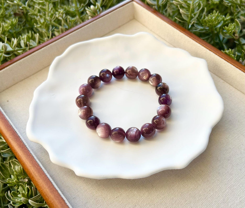 Purple Lepidolite Gemstone Bracelet: Healing Stone Jewelry, 11mm+/- Beads, fits up to 16.5cm wrist（25-186）