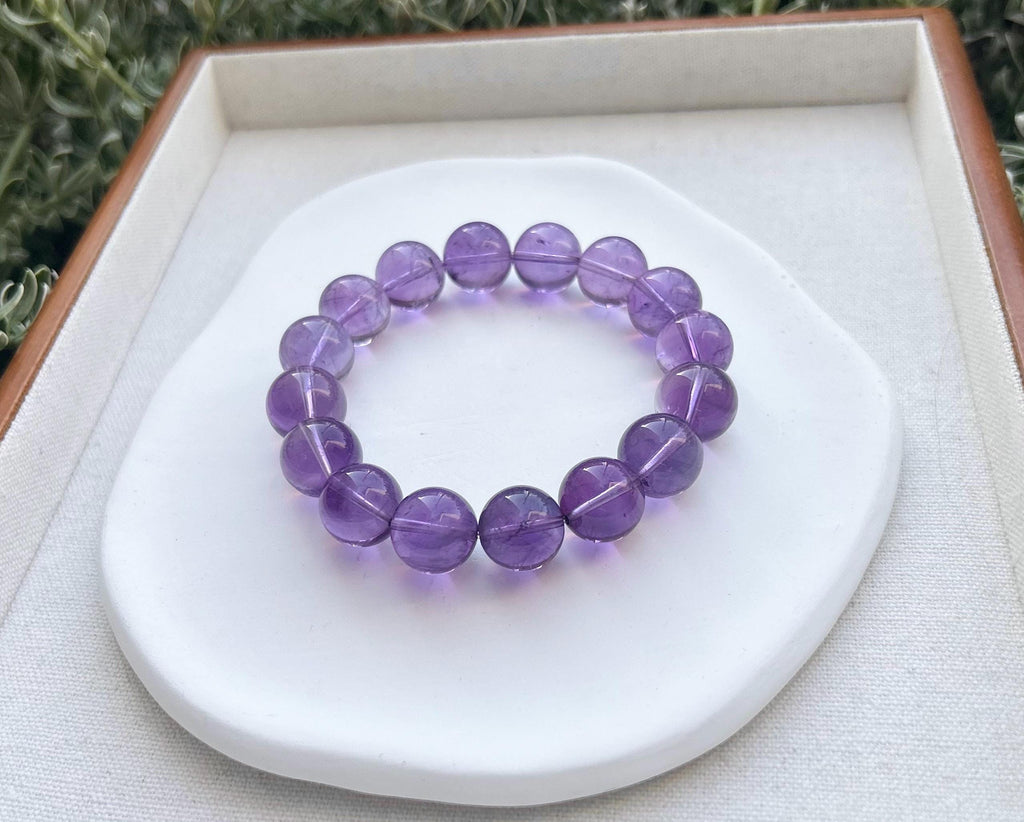 Chunky Amethyst Beaded Bracelet: Natural Crystal, Healing Stone (13mm, Fits 16.7cm Wrist)  (25-128)