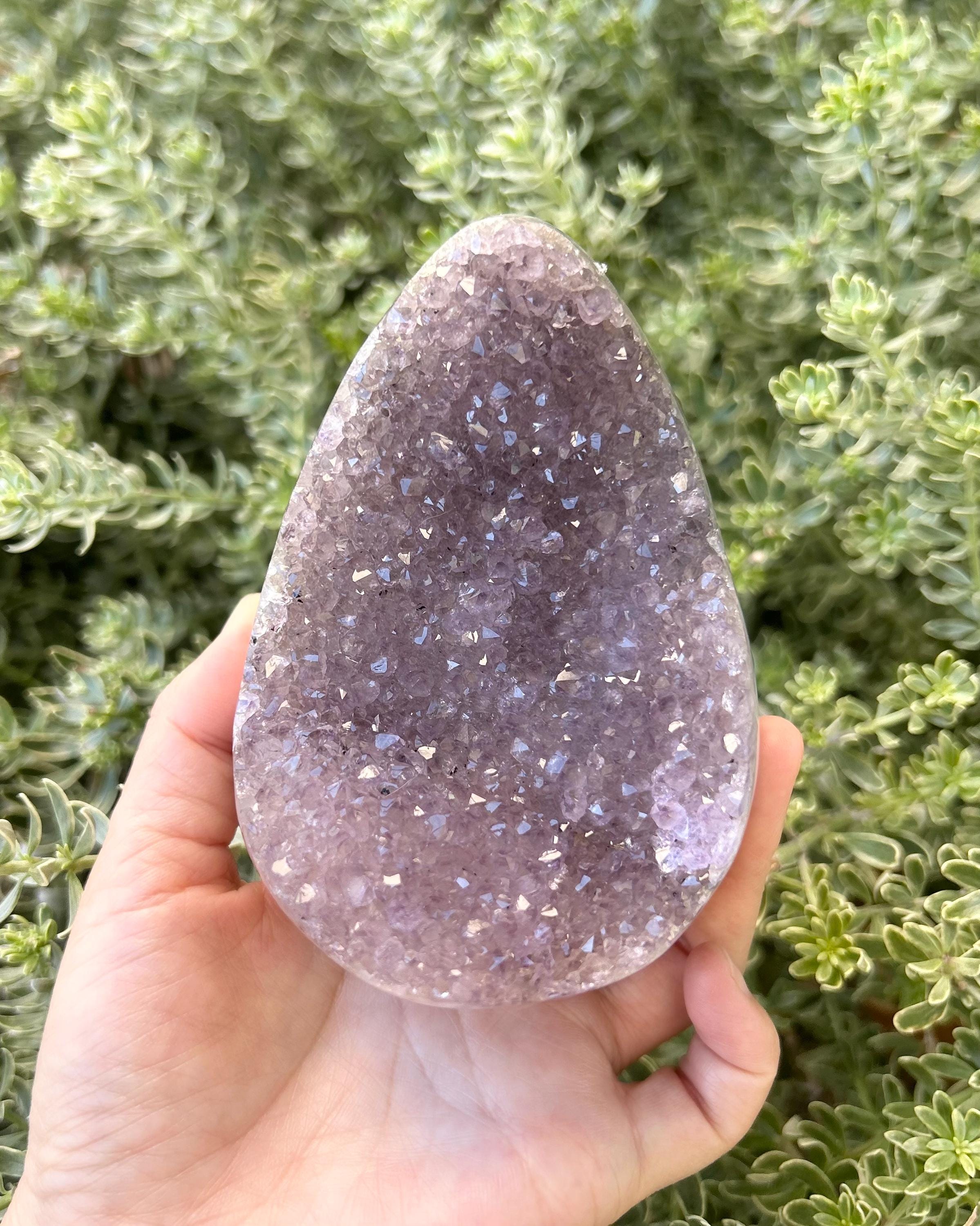 Raw Amethyst Dragon Egg, Egg-Shaped Crystal, Tear Drop Raw Amethyst, Sunset Purple Amethyst Egg (R-007)