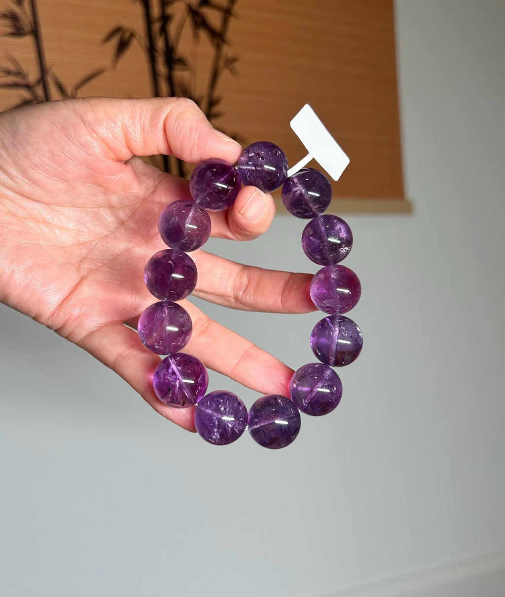 Rare seen Natural Chunky Amethyst Beaded Bracelet, 17mm+ chunky amethyst beads, Healing Stone, Fits up to 17cm wrist)  (GH-35)
