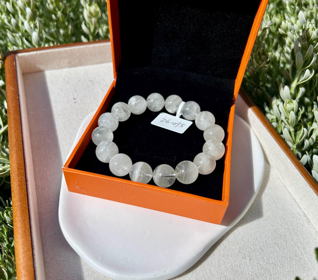Natural Snowflake phantom Crystal bracelet, 12mm+ beads Natural Snowflake phantom quartz, fits up to 17cm (26-095)