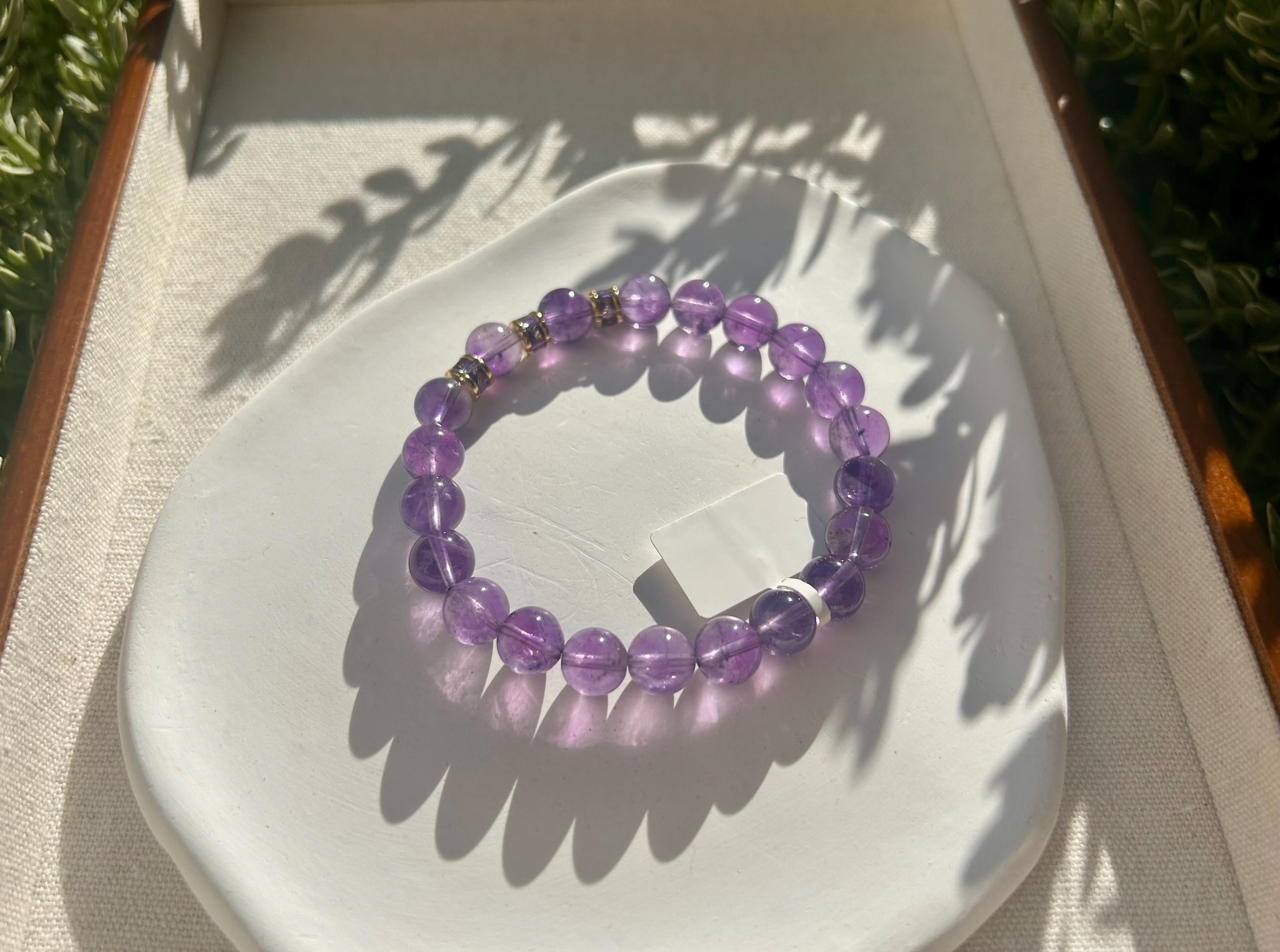 Clear Natural amethyst beads bracelet, Amethyst Crystal Stretchy Bracelet, Genuine Crystal (26-067)