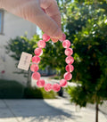 Chunky Rhodonite Gem Genuine Bracelet, Natural Icy Rhodonite Bracelet, Sakura Rhodonite 12mm, Fits up to 16.7cm wrist (25-011)