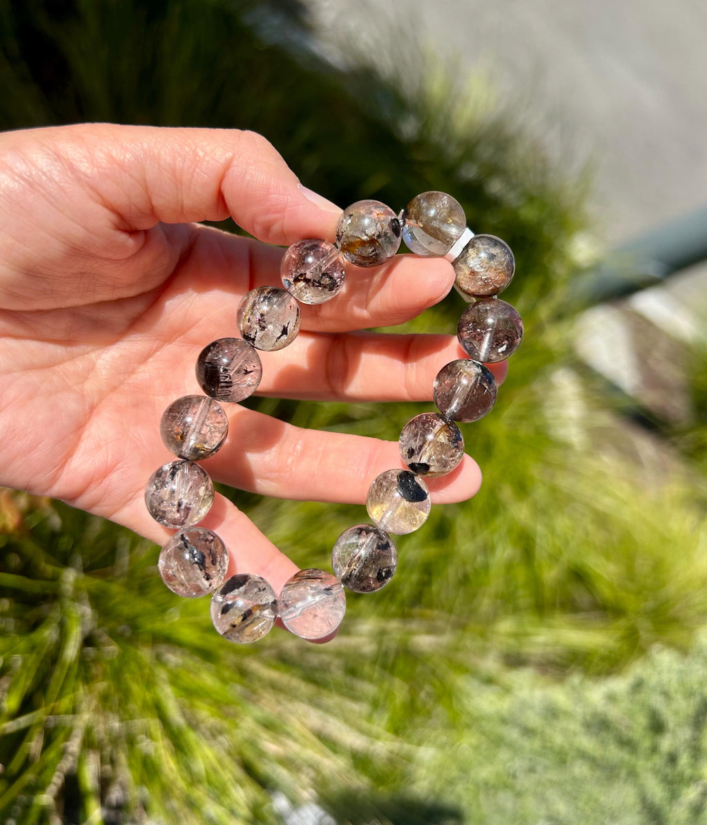 Healing Crystal, Herkimer Diamond Crystal beads Bracelet, Raw Golden Clay Quartz, 13mm beads, fits up to 17cm wrist (26-136)