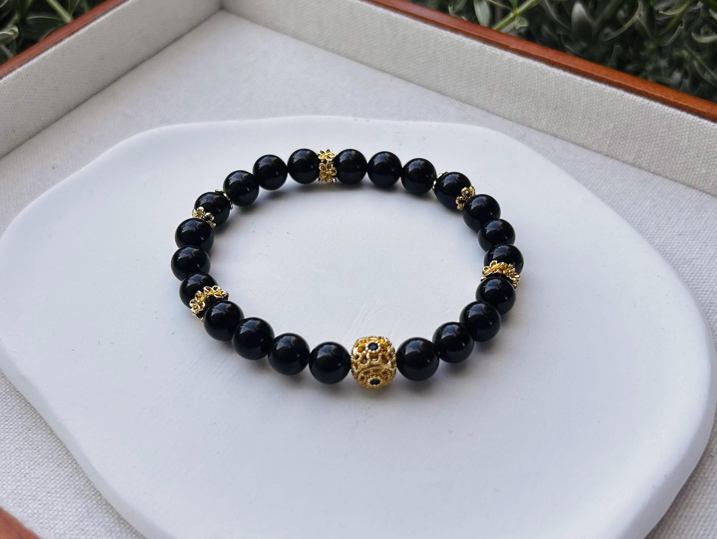 Natural Genuine black tourmaline crystal beads bracelet (25-129) Fits up to 17cm wrist