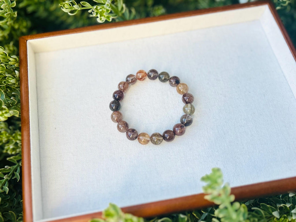 High Grade Black Gold Rutilated Quartz Bead Bracelet: Chunky Gemstone Jewelry (GH-003)