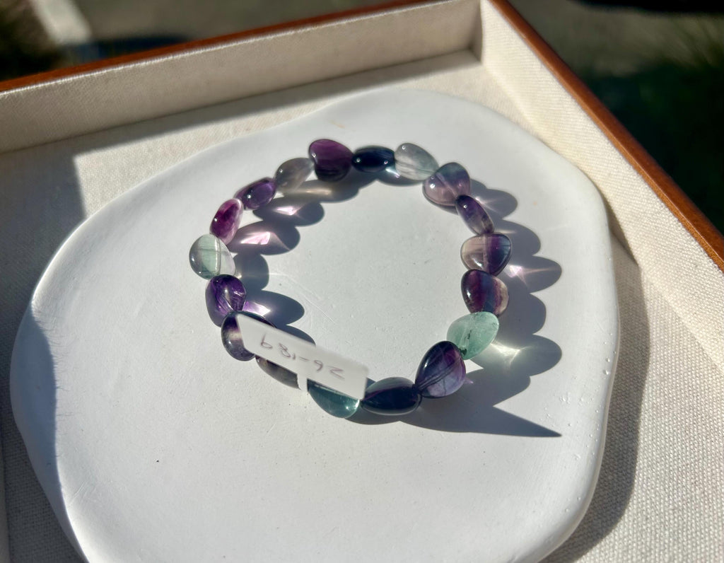 Icy heart shape Fluorite Bracelet, heart shape fluorite beads bracelet, Natural Fluorite Crystal (26-189)
