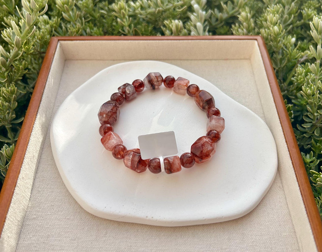 Fits up to 19cm wrist, Chunky dry rose color Hematite Quartz Bead Bracelet (25-230)