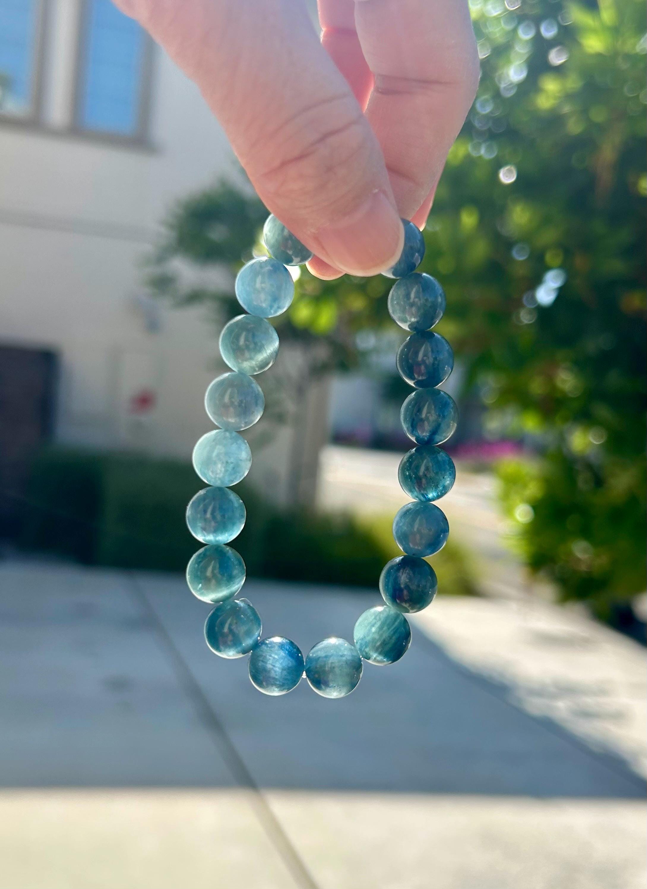 Rare Green/Blue Kyanite Bracelet, 10mm beads, Genuine Green Kyanite, Healing Stone, fits up to 15.8cm wrist (26-109)